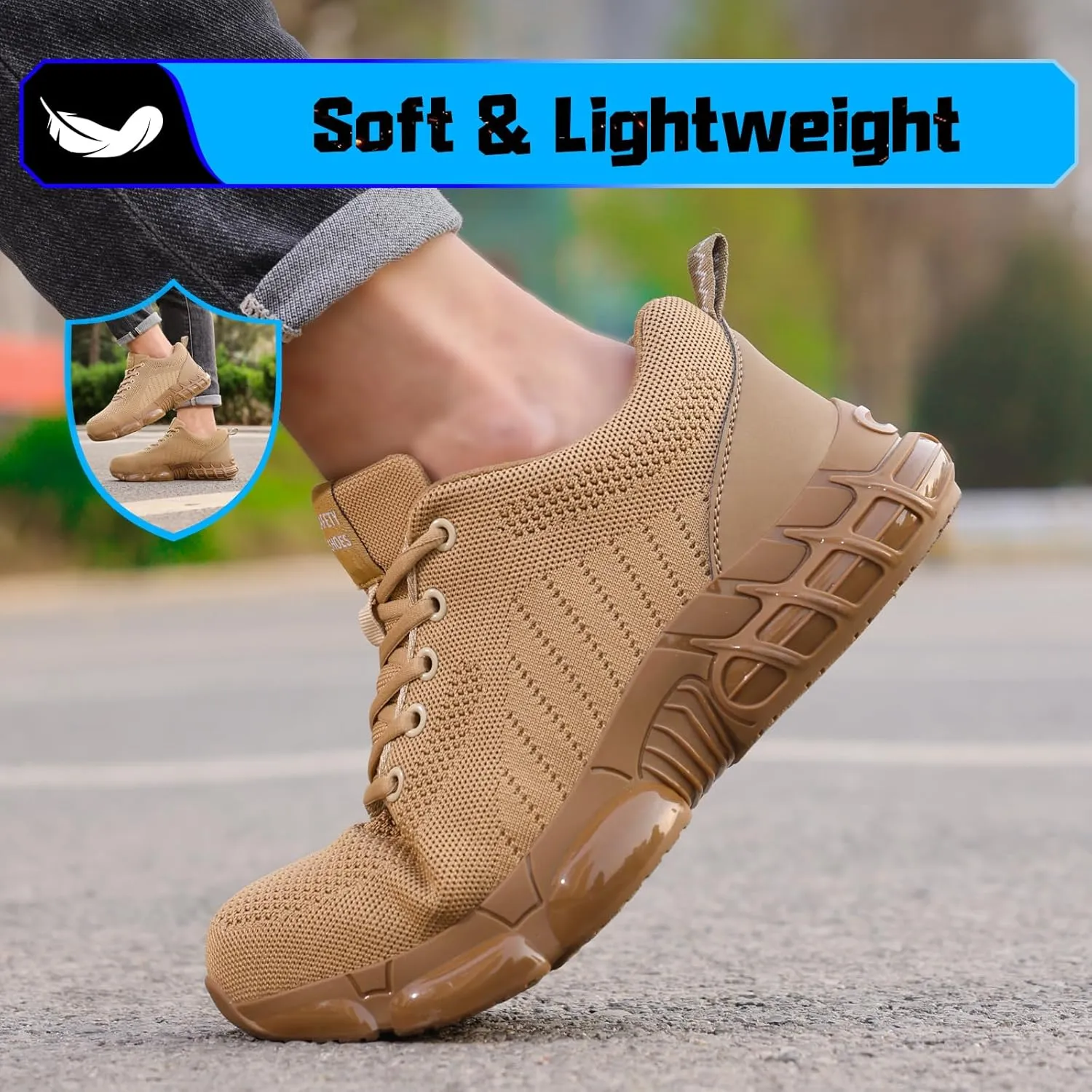 Steel Toe Shoes for Men Lightweight Work Shoes Safety Shoes Air Cushioned Steel Toe Sneakers Indestructible Steel Tennis Toe Shoes Construction Industrial Work Safety Sneakers