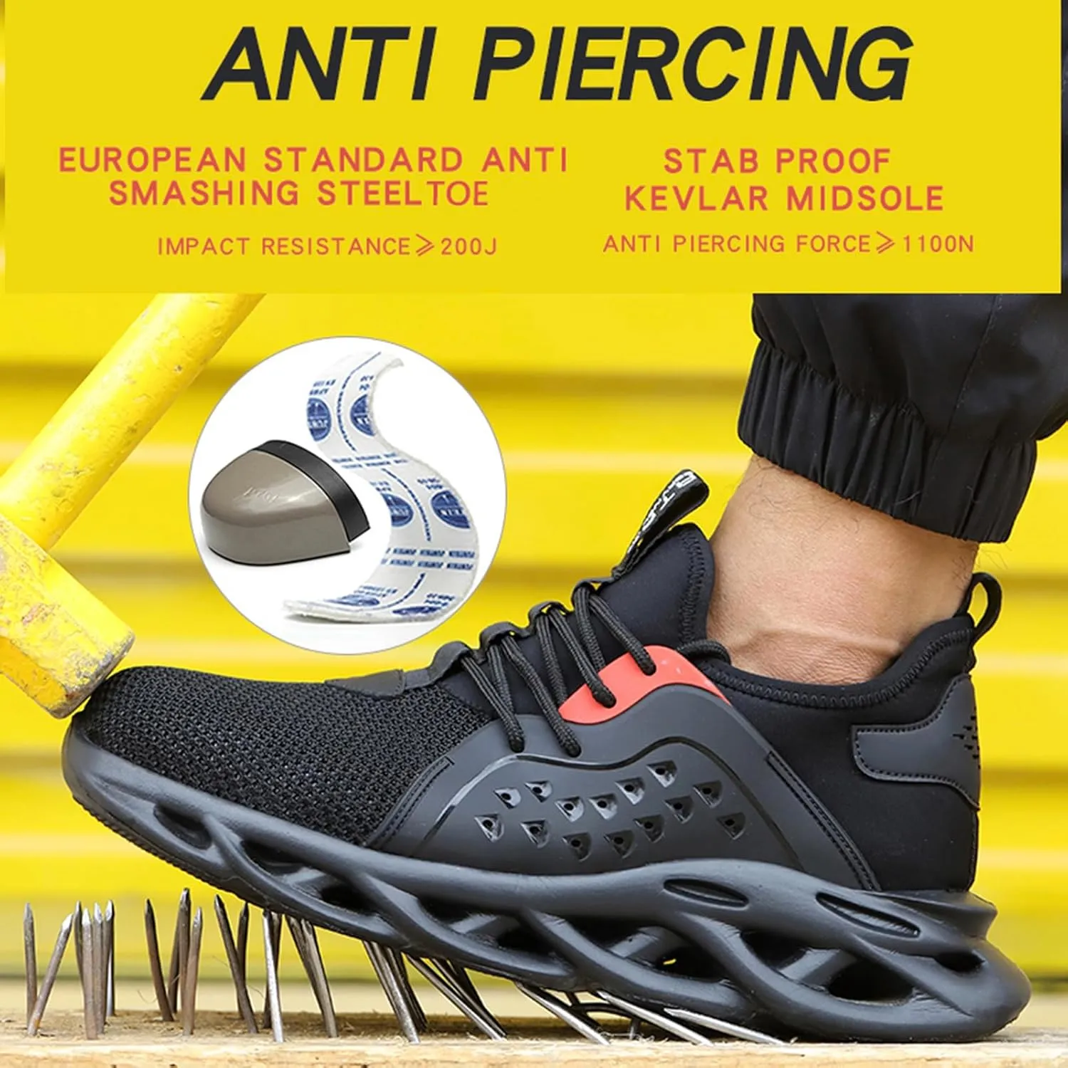 Steel Toe Shoes for Men Non-Slip Work Shoes Lightweight Comfortable Puncture-Proof Safety Shoes Indestructible Composite Toe Sneakers