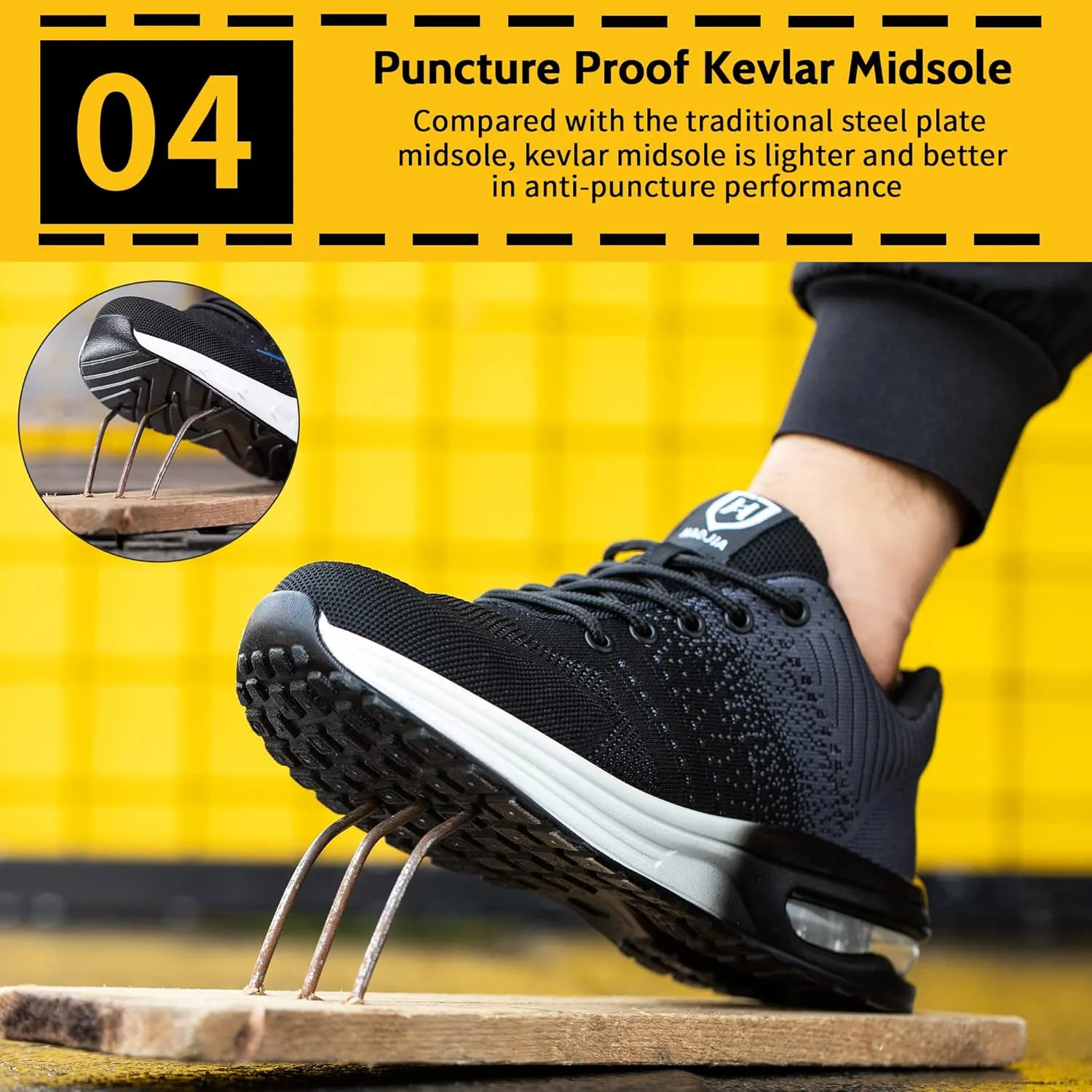 Steel Toe Shoes for Men Women Breathable Safety Work Sneakers Lightweight Comfortable Proof Slip Resistant Fashion Sneakers Air Cushion Construction Industrial Safety Shoes