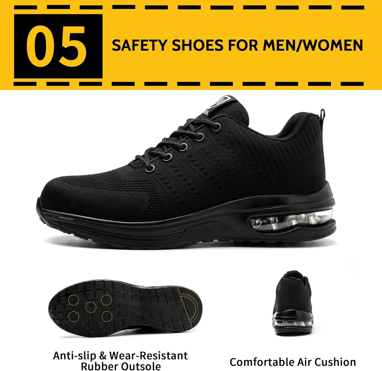 Steel Toe Shoes for Men Women Breathable Safety Work Sneakers Lightweight Comfortable Proof Slip Resistant Fashion Sneakers Air Cushion Construction Industrial Safety Shoes