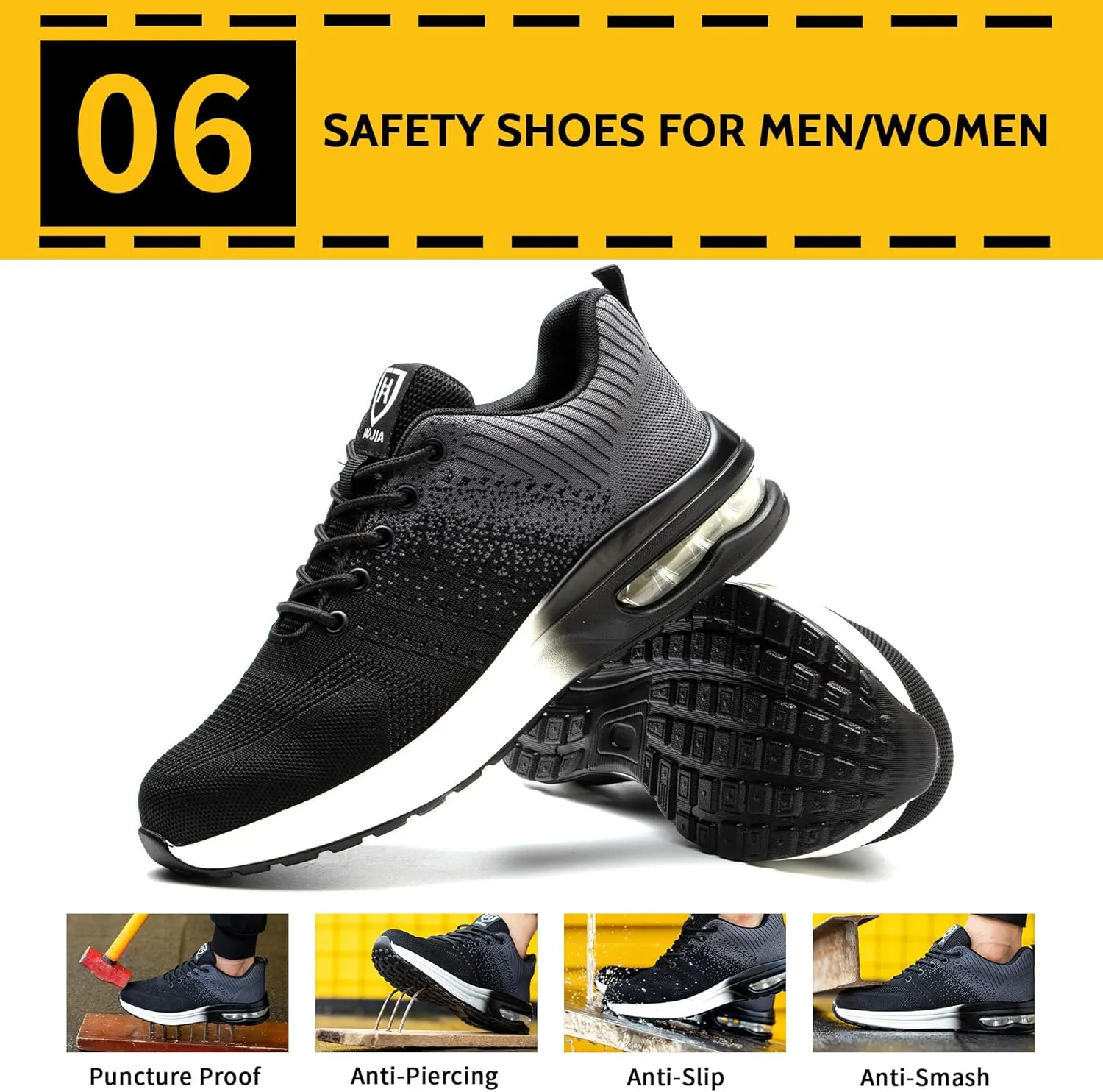 Steel Toe Shoes for Men Women Breathable Safety Work Sneakers Lightweight Comfortable Proof Slip Resistant Fashion Sneakers Air Cushion Construction Industrial Safety Shoes