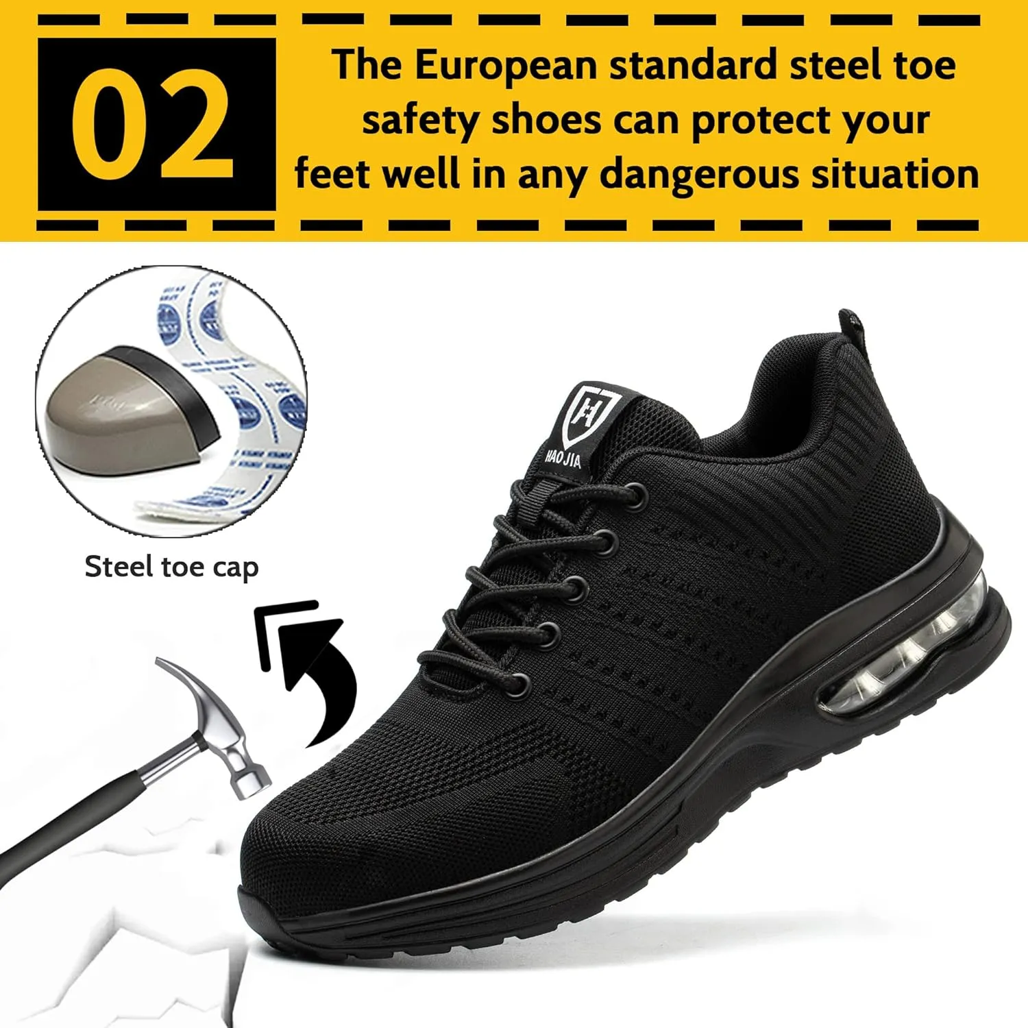 Steel Toe Shoes for Men Women Breathable Safety Work Sneakers Lightweight Comfortable Proof Slip Resistant Fashion Sneakers Air Cushion Construction Industrial Safety Shoes