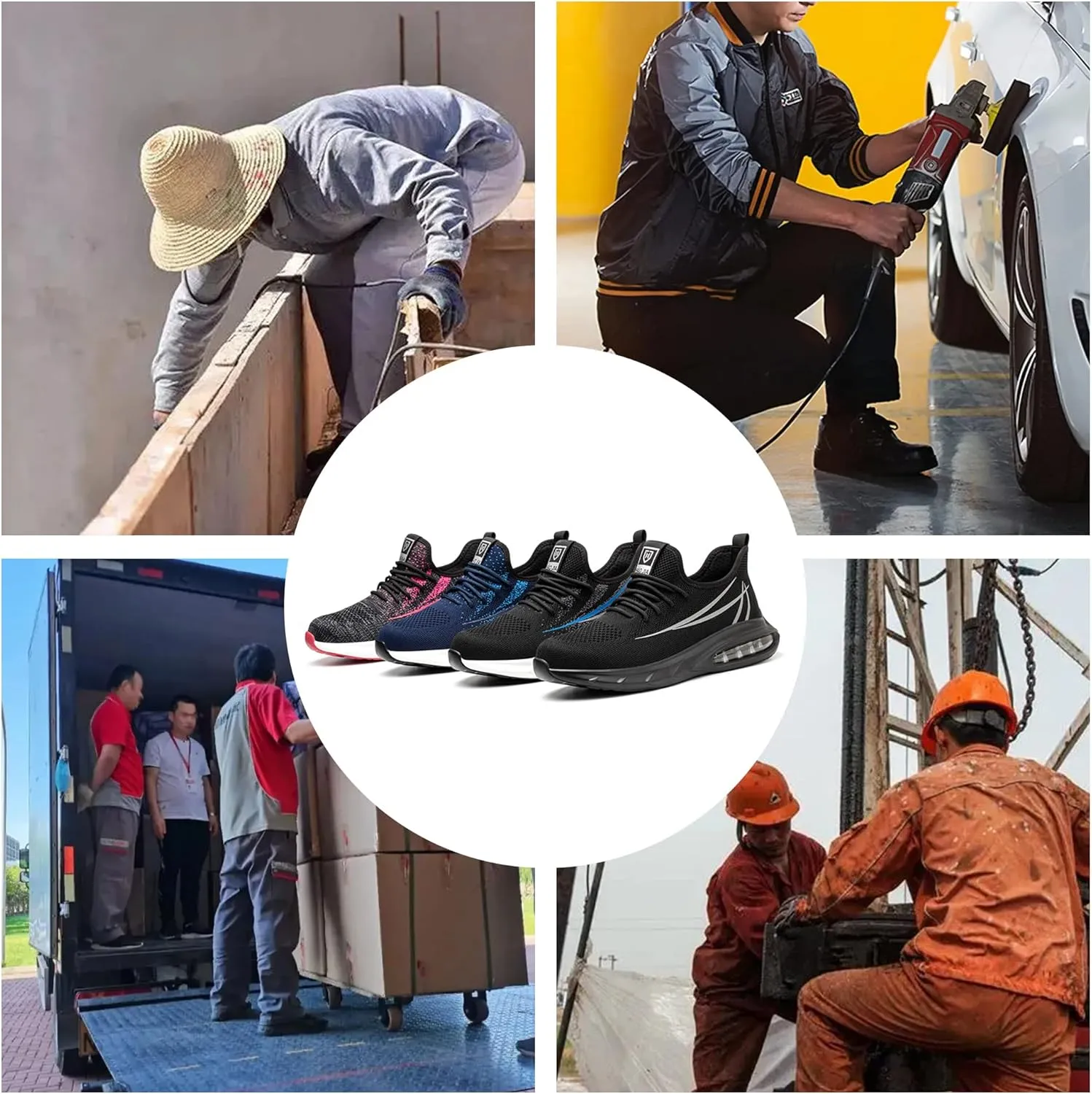 Steel Toe Shoes for Men Women Breathable Safety Work Sneakers Lightweight Comfortable Proof Slip Resistant Fashion Sneakers Air Cushion Construction Industrial Safety Shoes