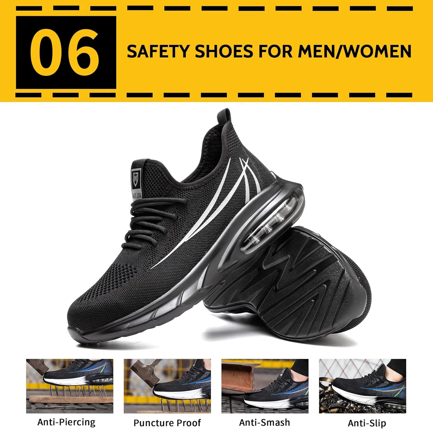 Steel Toe Shoes for Men Women Breathable Safety Work Sneakers Lightweight Comfortable Proof Slip Resistant Fashion Sneakers Air Cushion Construction Industrial Safety Shoes