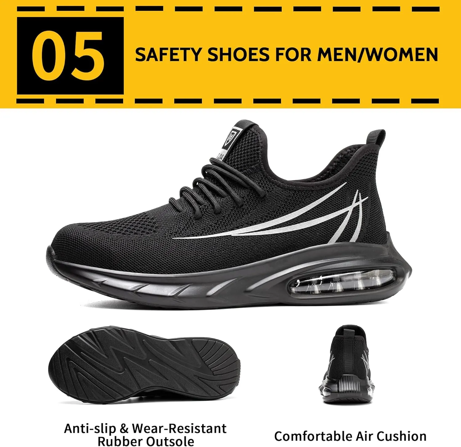 Steel Toe Shoes for Men Women Breathable Safety Work Sneakers Lightweight Comfortable Proof Slip Resistant Fashion Sneakers Air Cushion Construction Industrial Safety Shoes