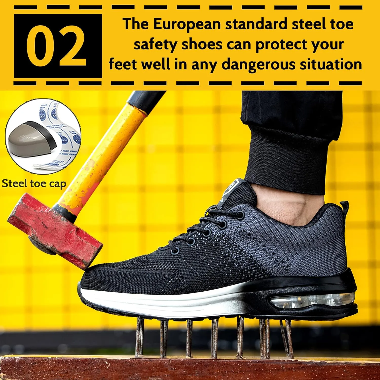 Steel Toe Shoes for Men Women Breathable Safety Work Sneakers Lightweight Comfortable Proof Slip Resistant Fashion Sneakers Air Cushion Construction Industrial Safety Shoes
