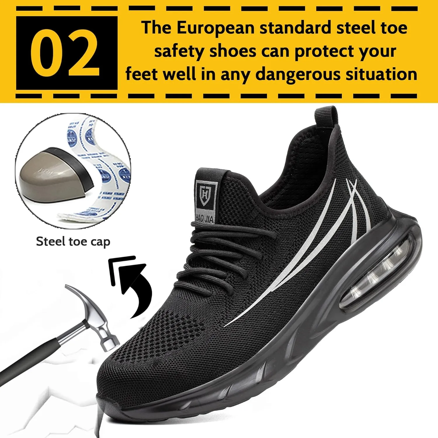 Steel Toe Shoes for Men Women Breathable Safety Work Sneakers Lightweight Comfortable Proof Slip Resistant Fashion Sneakers Air Cushion Construction Industrial Safety Shoes