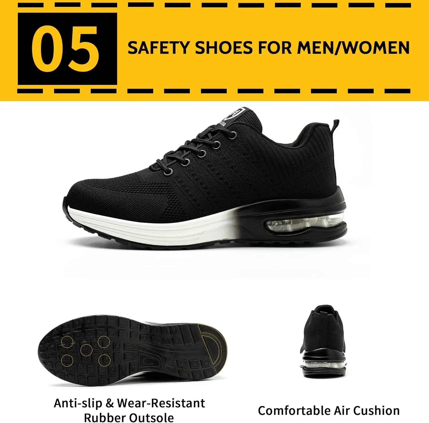 Steel Toe Shoes for Men Women Breathable Safety Work Sneakers Lightweight Comfortable Proof Slip Resistant Fashion Sneakers Air Cushion Construction Industrial Safety Shoes