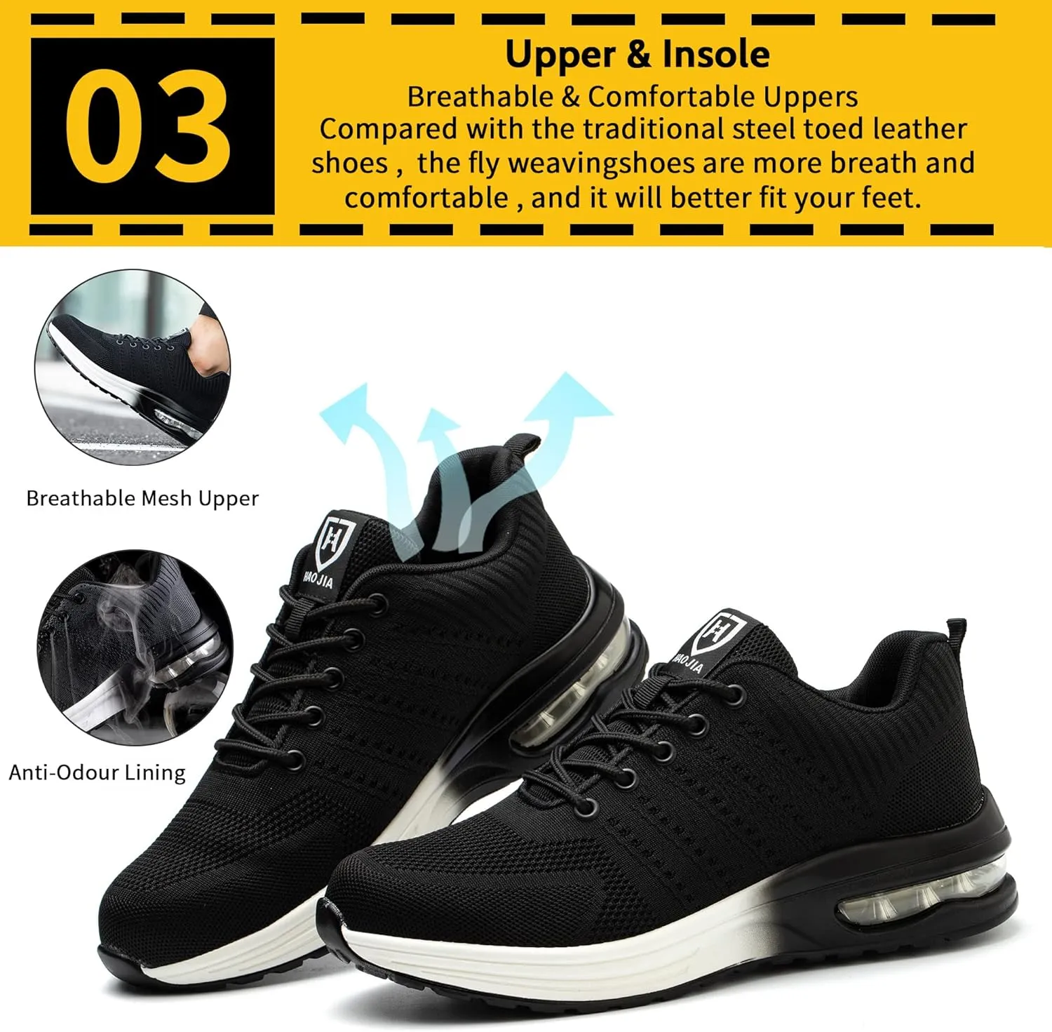 Steel Toe Shoes for Men Women Breathable Safety Work Sneakers Lightweight Comfortable Proof Slip Resistant Fashion Sneakers Air Cushion Construction Industrial Safety Shoes