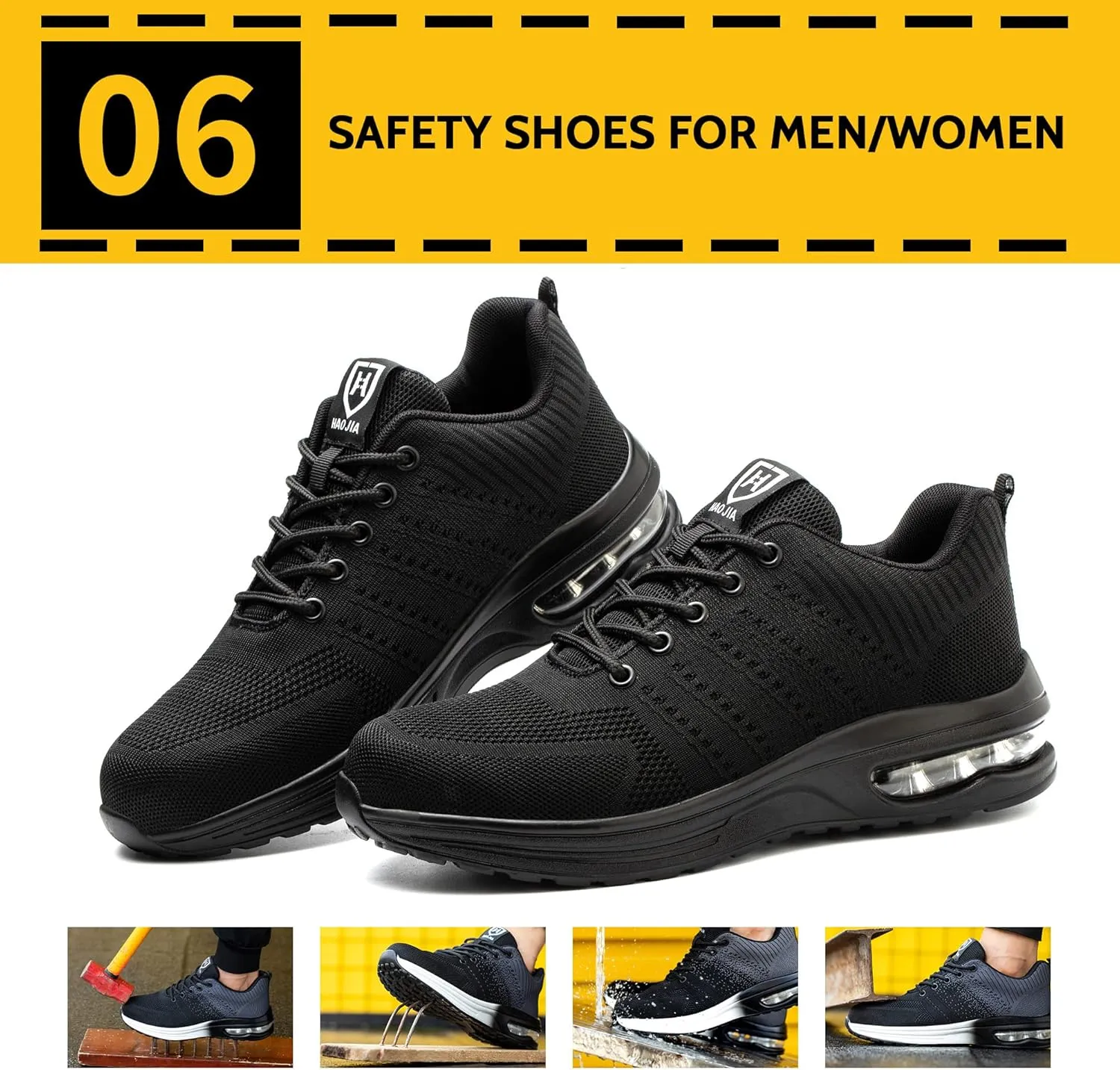 Steel Toe Shoes for Men Women Breathable Safety Work Sneakers Lightweight Comfortable Proof Slip Resistant Fashion Sneakers Air Cushion Construction Industrial Safety Shoes