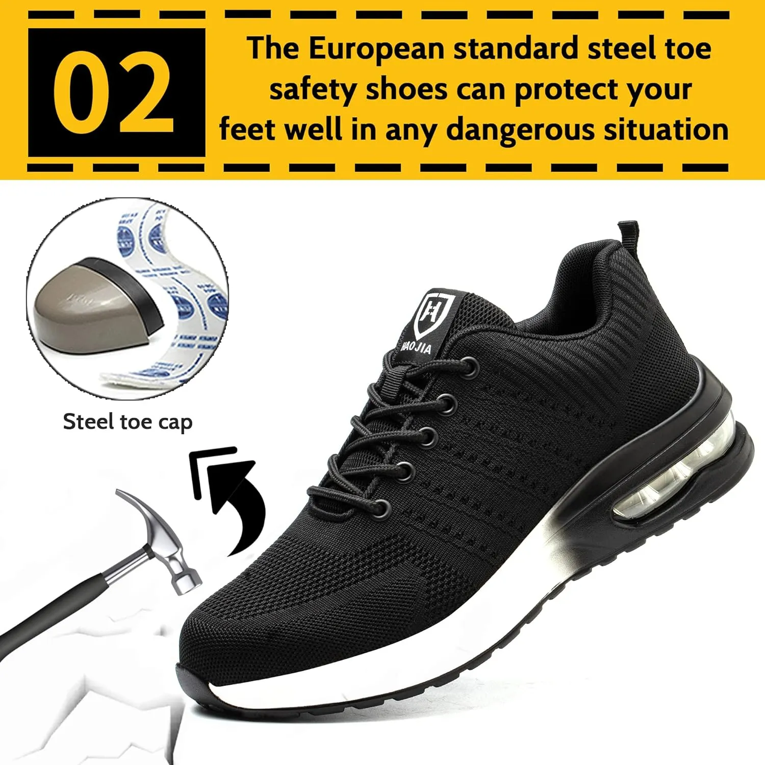 Steel Toe Shoes for Men Women Breathable Safety Work Sneakers Lightweight Comfortable Proof Slip Resistant Fashion Sneakers Air Cushion Construction Industrial Safety Shoes