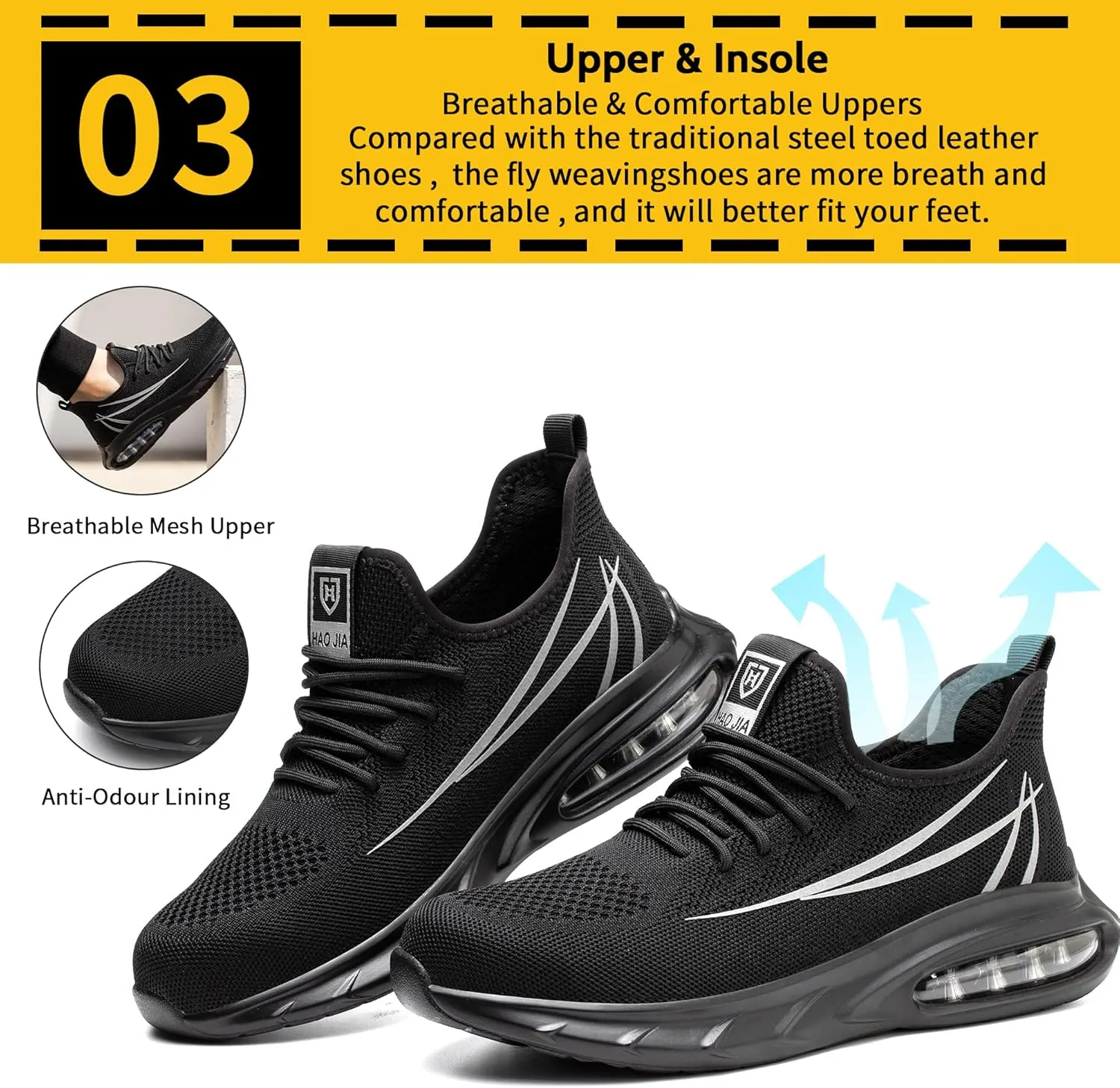 Steel Toe Shoes for Men Women Breathable Safety Work Sneakers Lightweight Comfortable Proof Slip Resistant Fashion Sneakers Air Cushion Construction Industrial Safety Shoes
