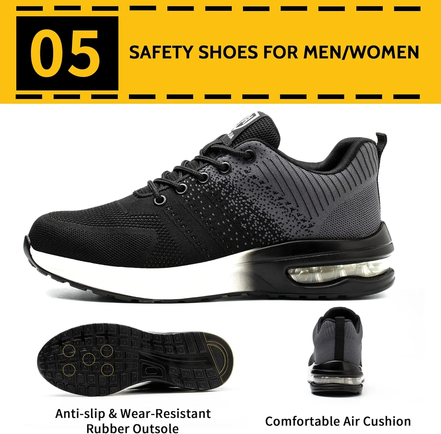 Steel Toe Shoes for Men Women Breathable Safety Work Sneakers Lightweight Comfortable Proof Slip Resistant Fashion Sneakers Air Cushion Construction Industrial Safety Shoes
