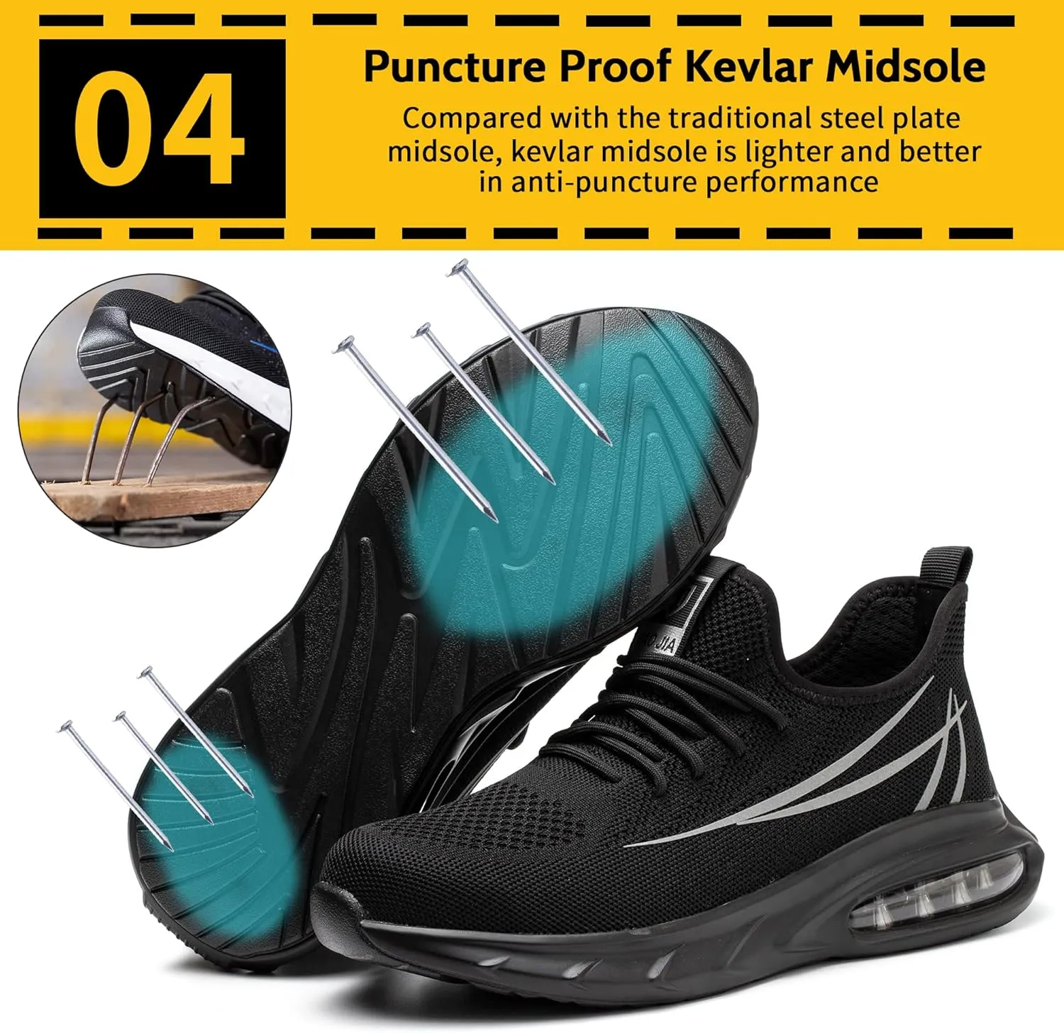 Steel Toe Shoes for Men Women Breathable Safety Work Sneakers Lightweight Comfortable Proof Slip Resistant Fashion Sneakers Air Cushion Construction Industrial Safety Shoes