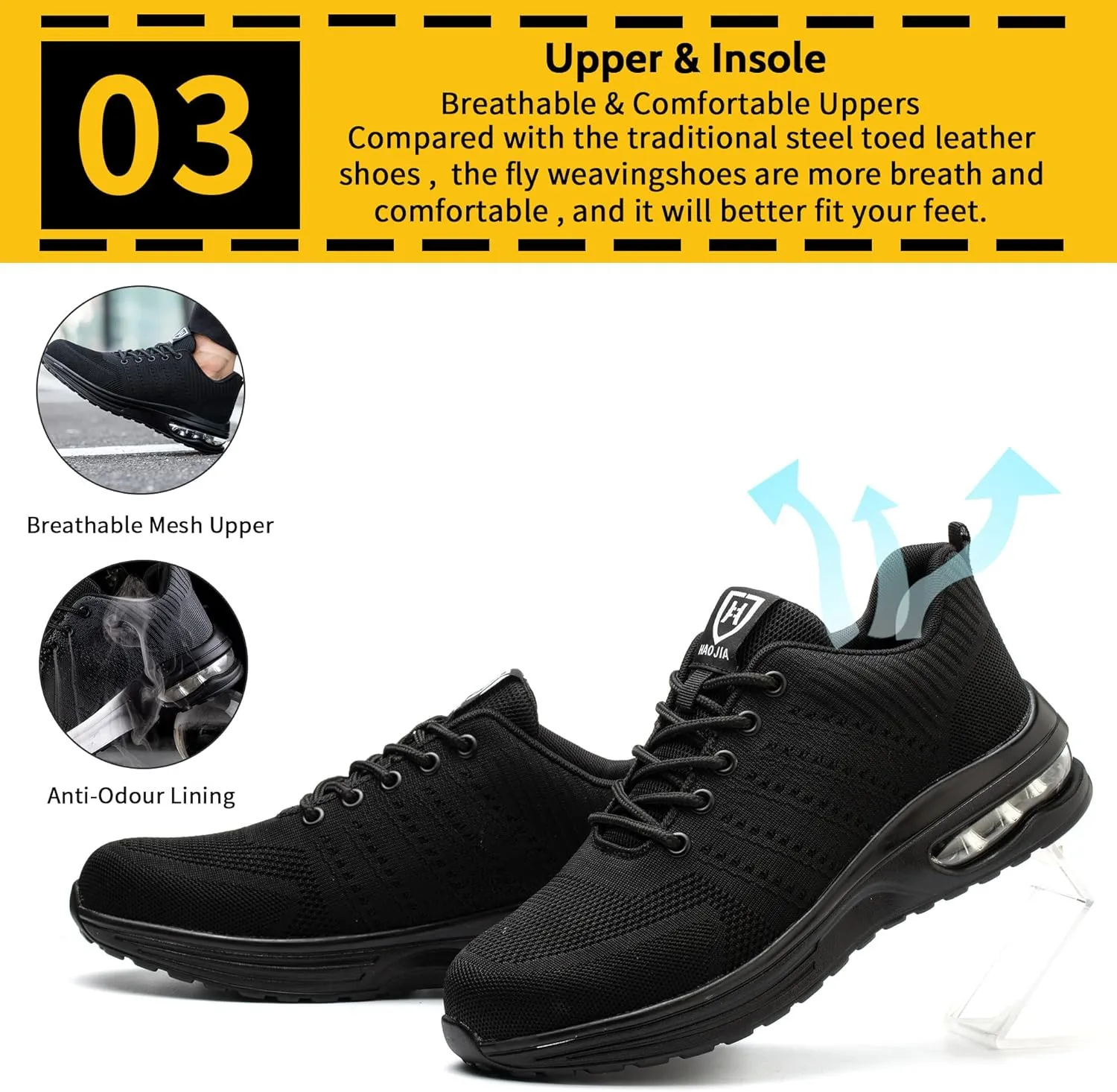 Steel Toe Shoes for Men Women Breathable Safety Work Sneakers Lightweight Comfortable Proof Slip Resistant Fashion Sneakers Air Cushion Construction Industrial Safety Shoes