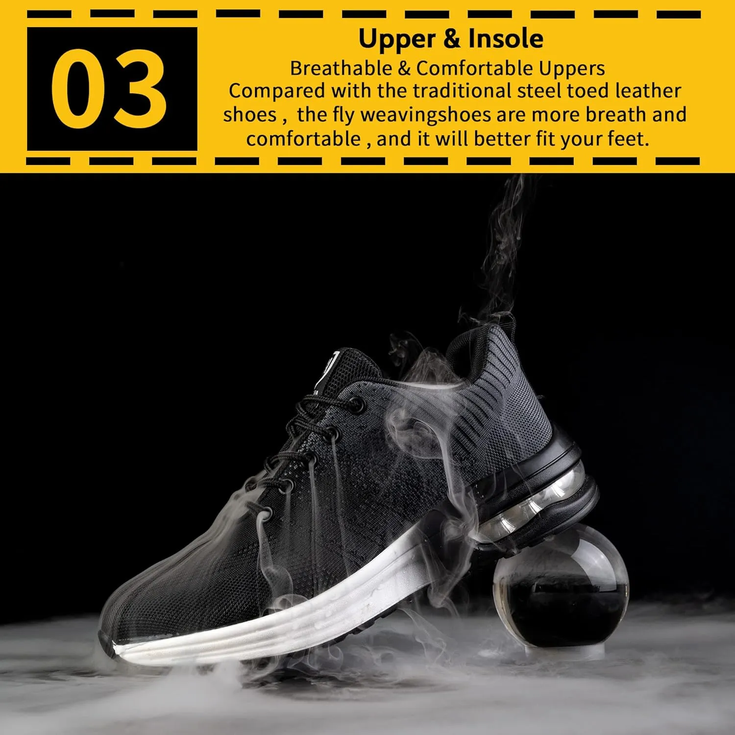 Steel Toe Shoes for Men Women Breathable Safety Work Sneakers Lightweight Comfortable Proof Slip Resistant Fashion Sneakers Air Cushion Construction Industrial Safety Shoes