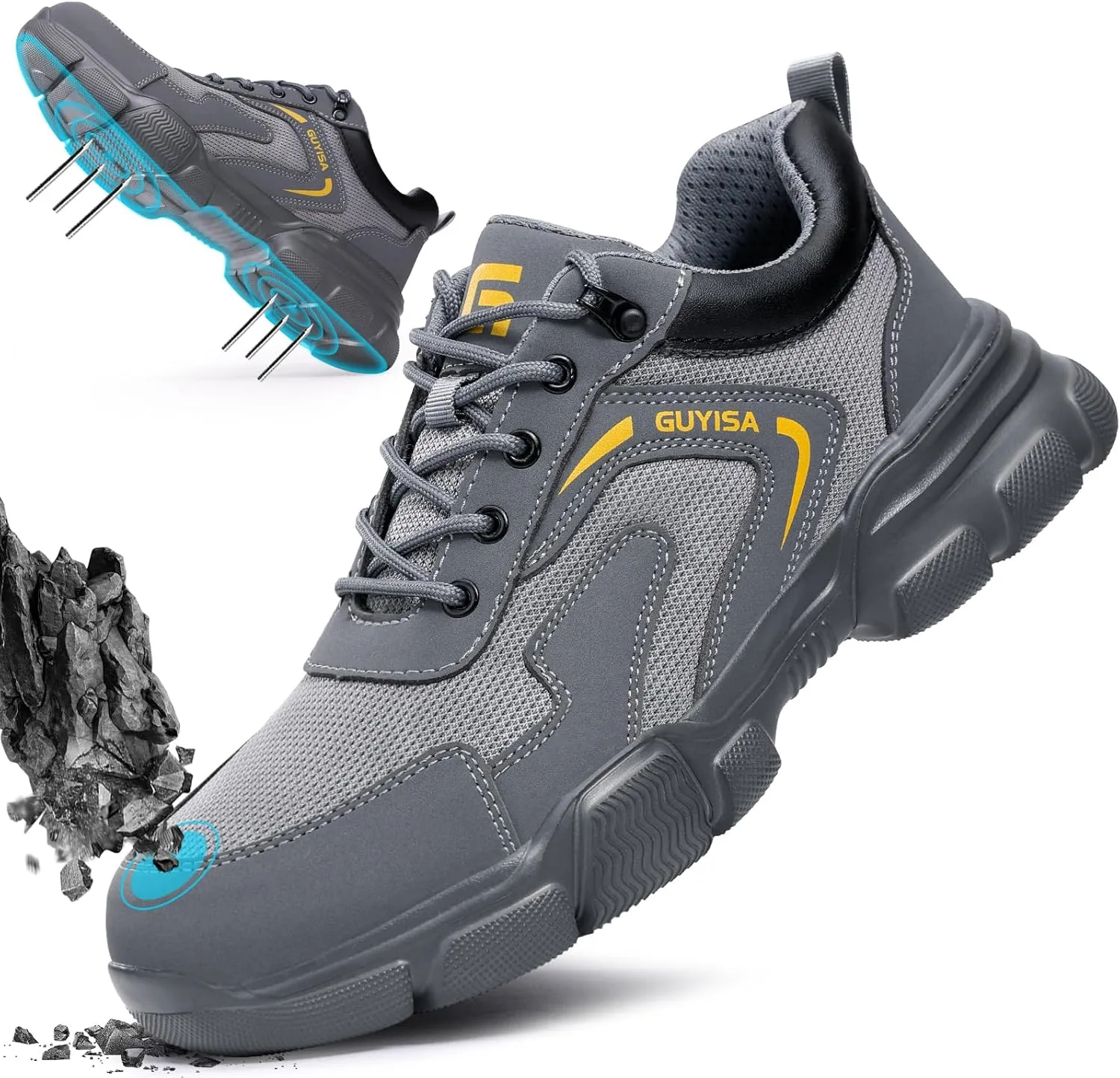 Steel Toe Shoes for Men Women Lightweight Work Shoes Mens Indestructible Safety Sneakers Puncture Proof Construction Shoe Composite Toe Sneakers