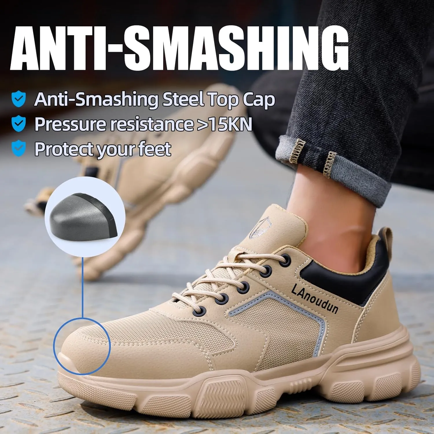 Steel Toe Shoes for Men Women Lightweight Work Shoes Mens Indestructible Safety Sneakers Puncture Proof Construction Shoe Composite Toe Sneakers