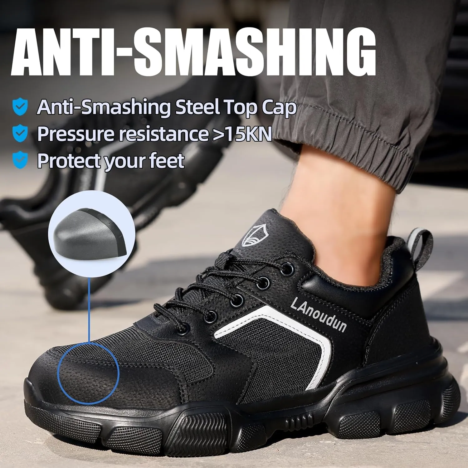 Steel Toe Shoes for Men Women Lightweight Work Shoes Mens Indestructible Safety Sneakers Puncture Proof Construction Shoe Composite Toe Sneakers