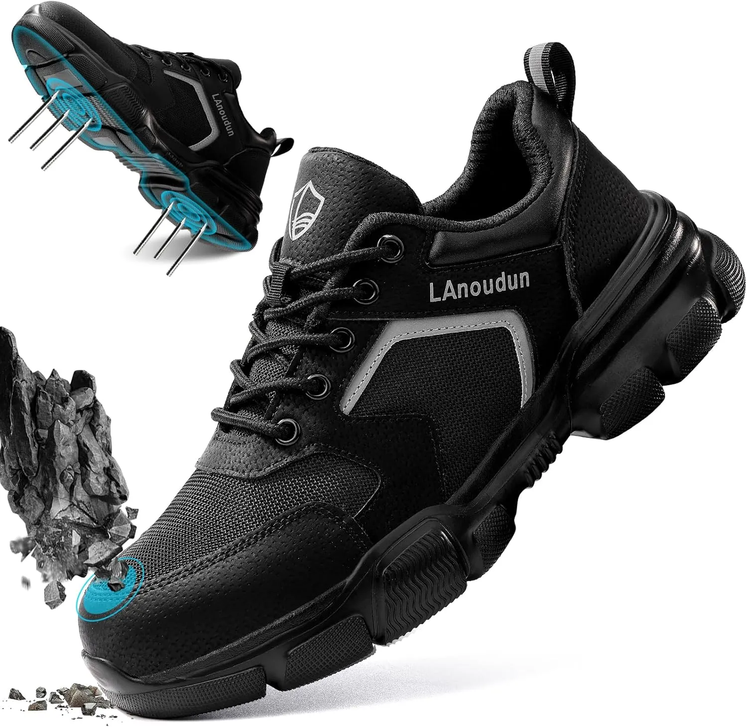 Steel Toe Shoes for Men Women Lightweight Work Shoes Mens Indestructible Safety Sneakers Puncture Proof Construction Shoe Composite Toe Sneakers