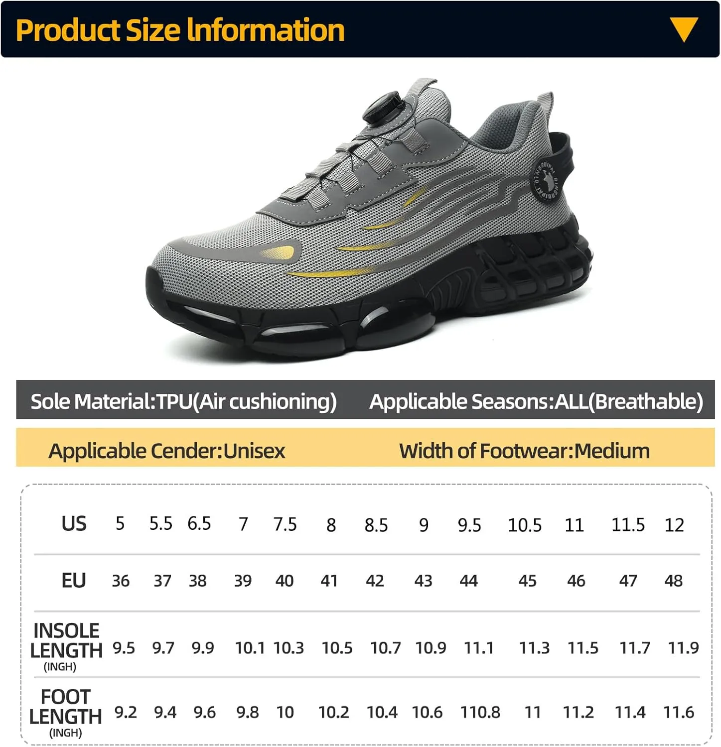 Steel Toe Shoes for Men Women Safety Work Shoes Air Cushion Construction Industrial Shoes Safety Shoes Lightweight Steel Toe Sneakers for Men