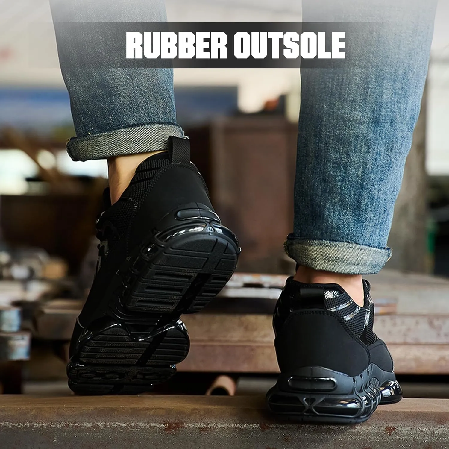 Steel Toe Shoes for Men Women Safety Work Sneakers Indestructible Comfortable Lightweight Breathable Construction Sneakers Anti Smashing Puncture Proof Air Cushion