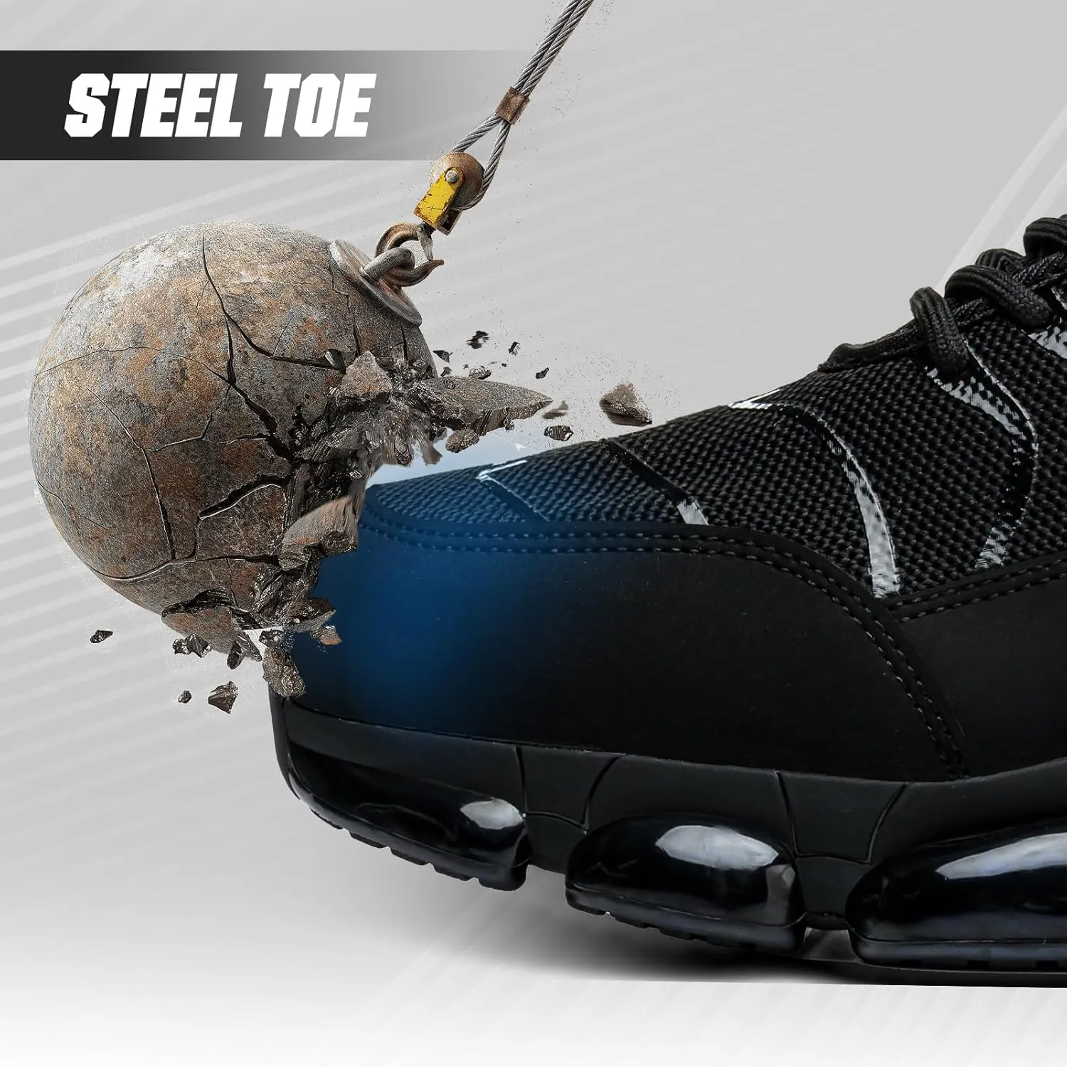Steel Toe Shoes for Men Women Safety Work Sneakers Indestructible Comfortable Lightweight Breathable Construction Sneakers Anti Smashing Puncture Proof Air Cushion