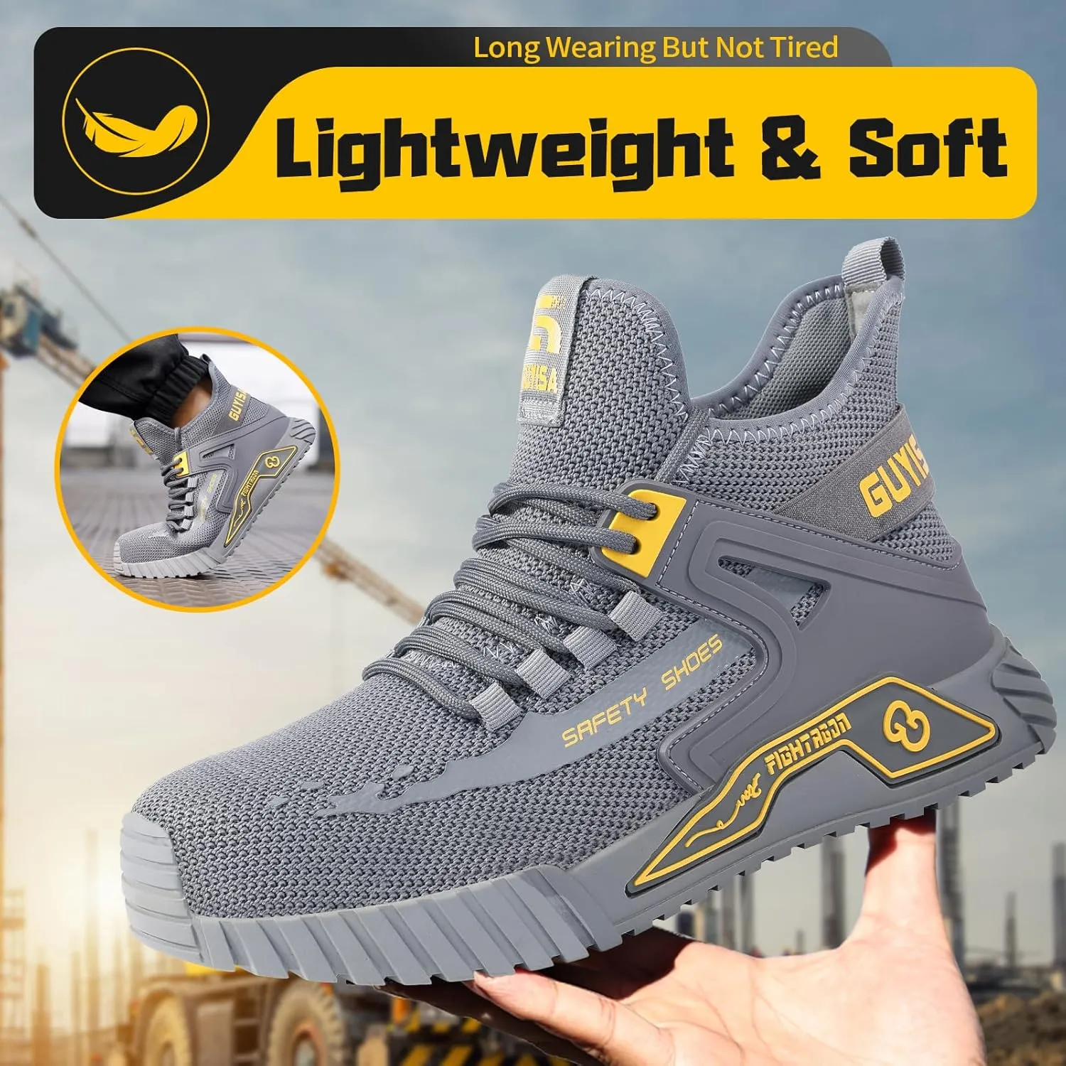 Steel Toe Shoes for Men Work Safety Shoes Industrial Construction Shoes Mid Cut Industrial Boot Work Sneakers Comfortable Lightweight Safety Shoes for Work