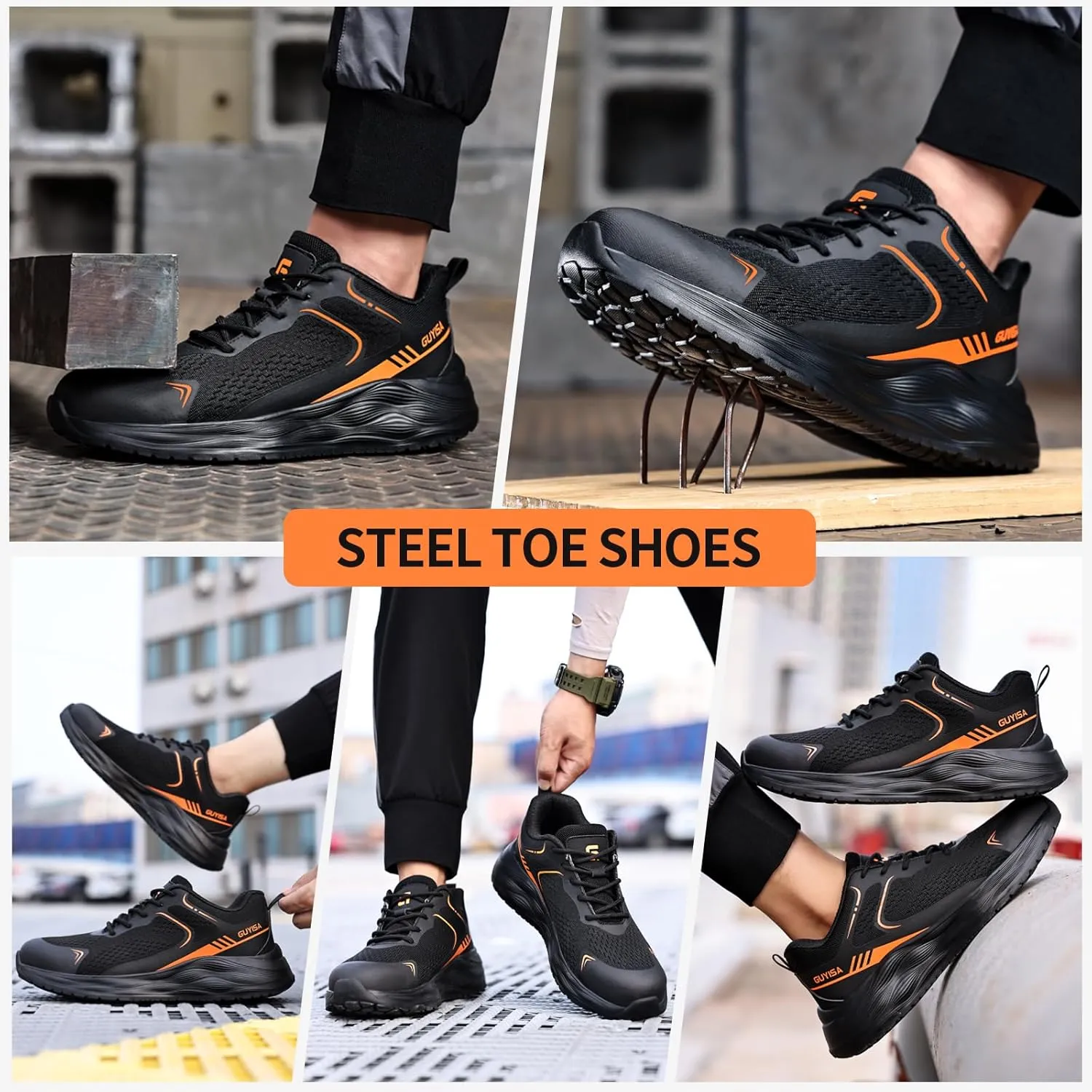 Steel Toe Shoes for Men Work Safety Shoes Industrial Construction Shoes Mid Cut Industrial Boot Work Sneakers Comfortable Lightweight Safety Shoes for Work