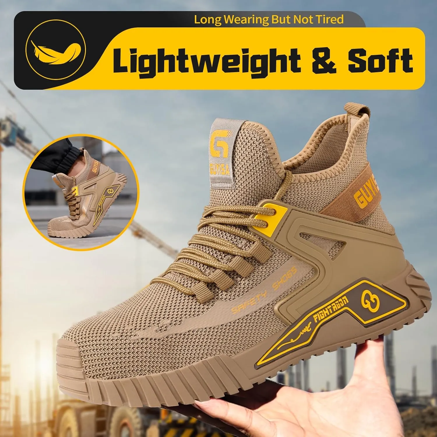 Steel Toe Shoes for Men Work Safety Shoes Industrial Construction Shoes Mid Cut Industrial Boot Work Sneakers Comfortable Lightweight Safety Shoes for Work