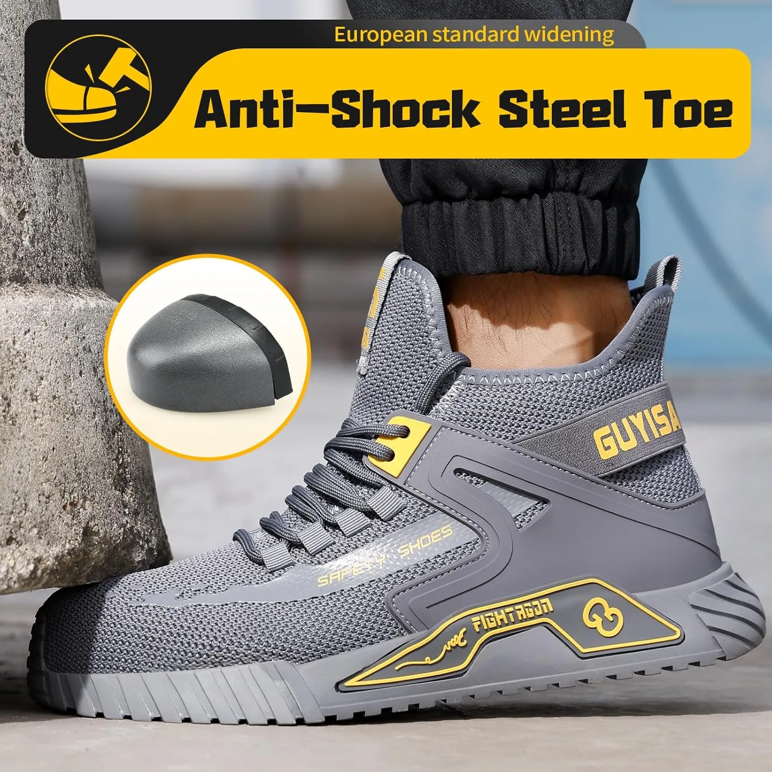 Steel Toe Shoes for Men Work Safety Shoes Industrial Construction Shoes Mid Cut Industrial Boot Work Sneakers Comfortable Lightweight Safety Shoes for Work