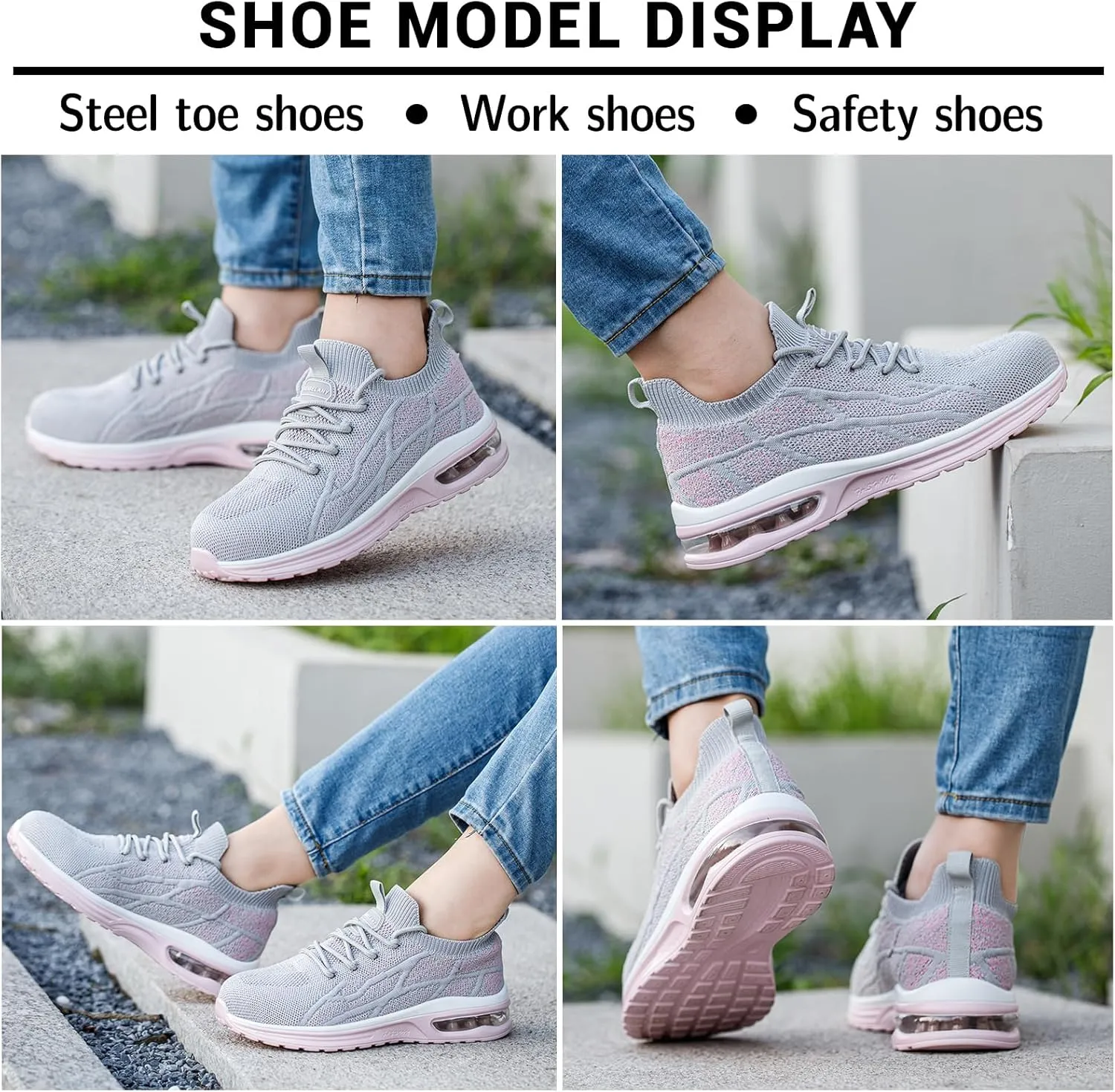 Steel Toe Shoes for Women Breathable Work Safety Sneakers Lightweight Comfortable Tennis Shoe Composite Toe Indestructible Shoes