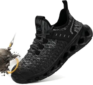 Steel Toe Shoes for Women Men Wide Non Slip Composite Work Sneakers Indestructible Comfortable Safety Tennis Shoes Lightweight Breathable Construction Sneakers Puncture Proof Ergonomic Design
