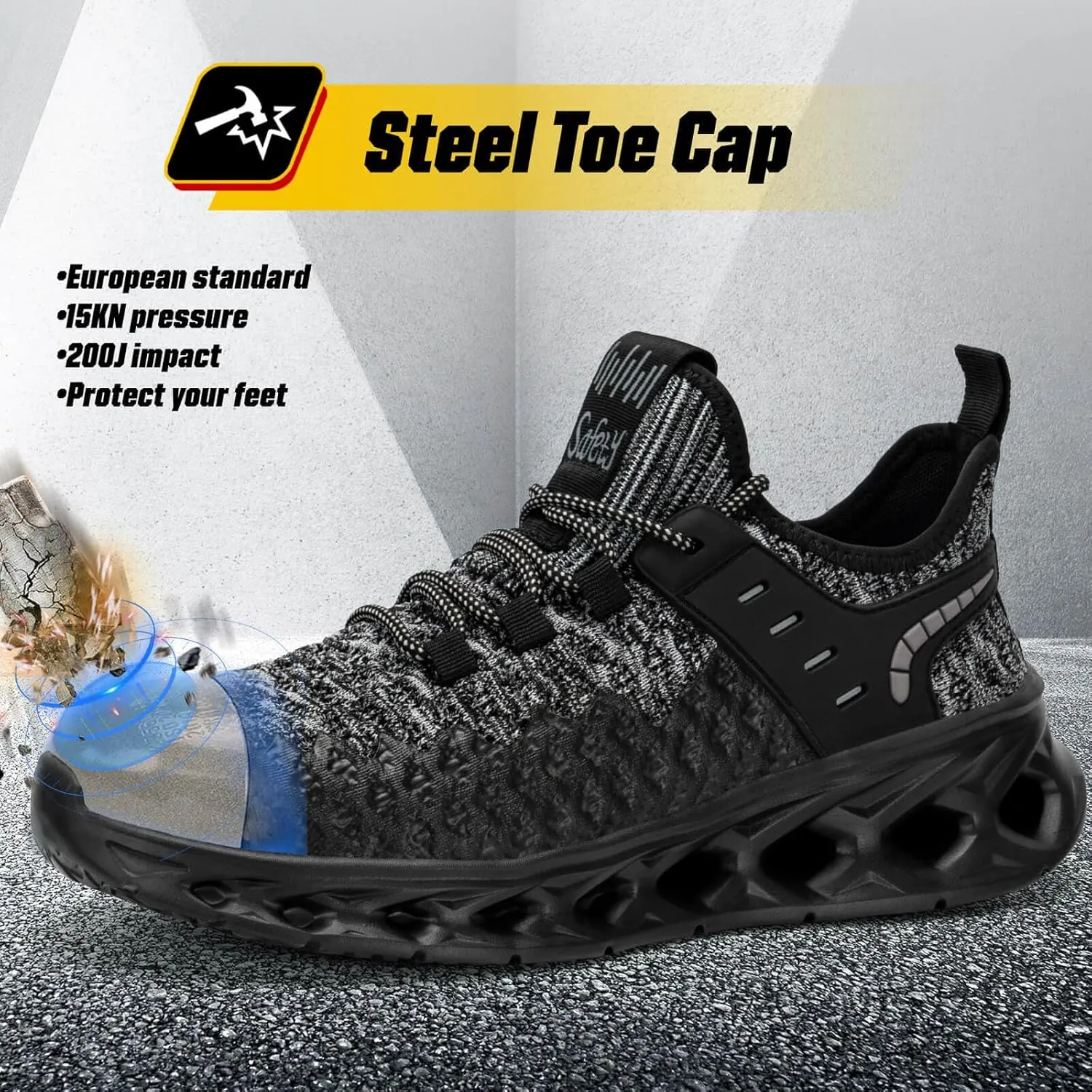 Steel Toe Shoes for Women Men Wide Non Slip Composite Work Sneakers Indestructible Comfortable Safety Tennis Shoes Lightweight Breathable Construction Sneakers Puncture Proof Ergonomic Design