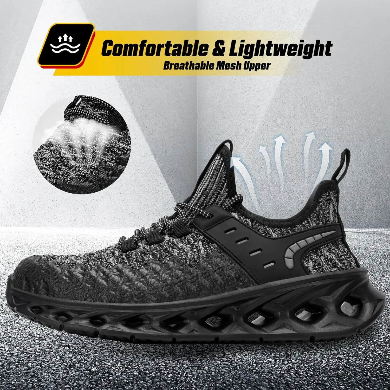 Steel Toe Shoes for Women Men Wide Non Slip Composite Work Sneakers Indestructible Comfortable Safety Tennis Shoes Lightweight Breathable Construction Sneakers Puncture Proof Ergonomic Design