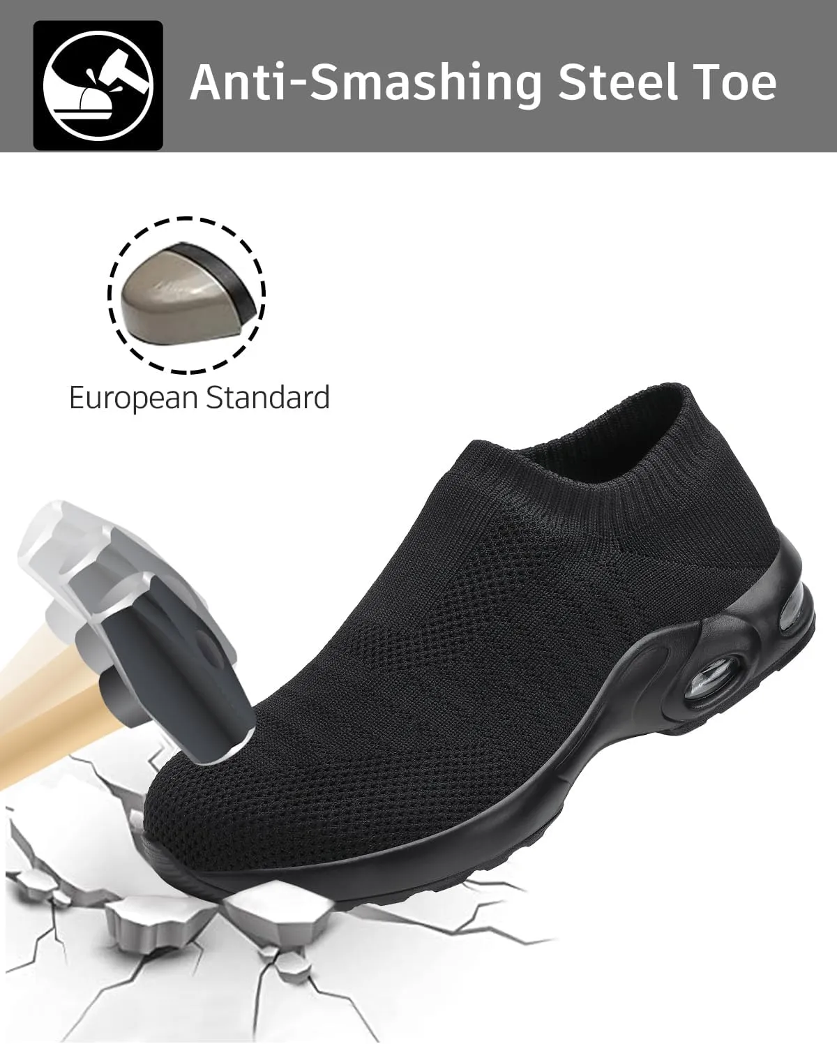 Steel Toe Shoes for Women with Arch Support, Lightweight Comfortable Work Safety Shoes Slip Resistant Indestructible Sneakers