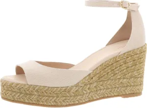 Stuart Weitzman Womens Nudistia Espadrille Buckle Canvas Wedge Sandals