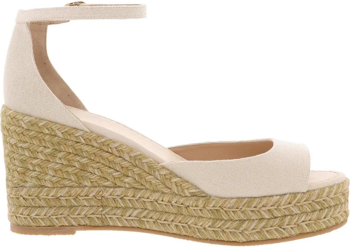 Stuart Weitzman Womens Nudistia Espadrille Buckle Canvas Wedge Sandals
