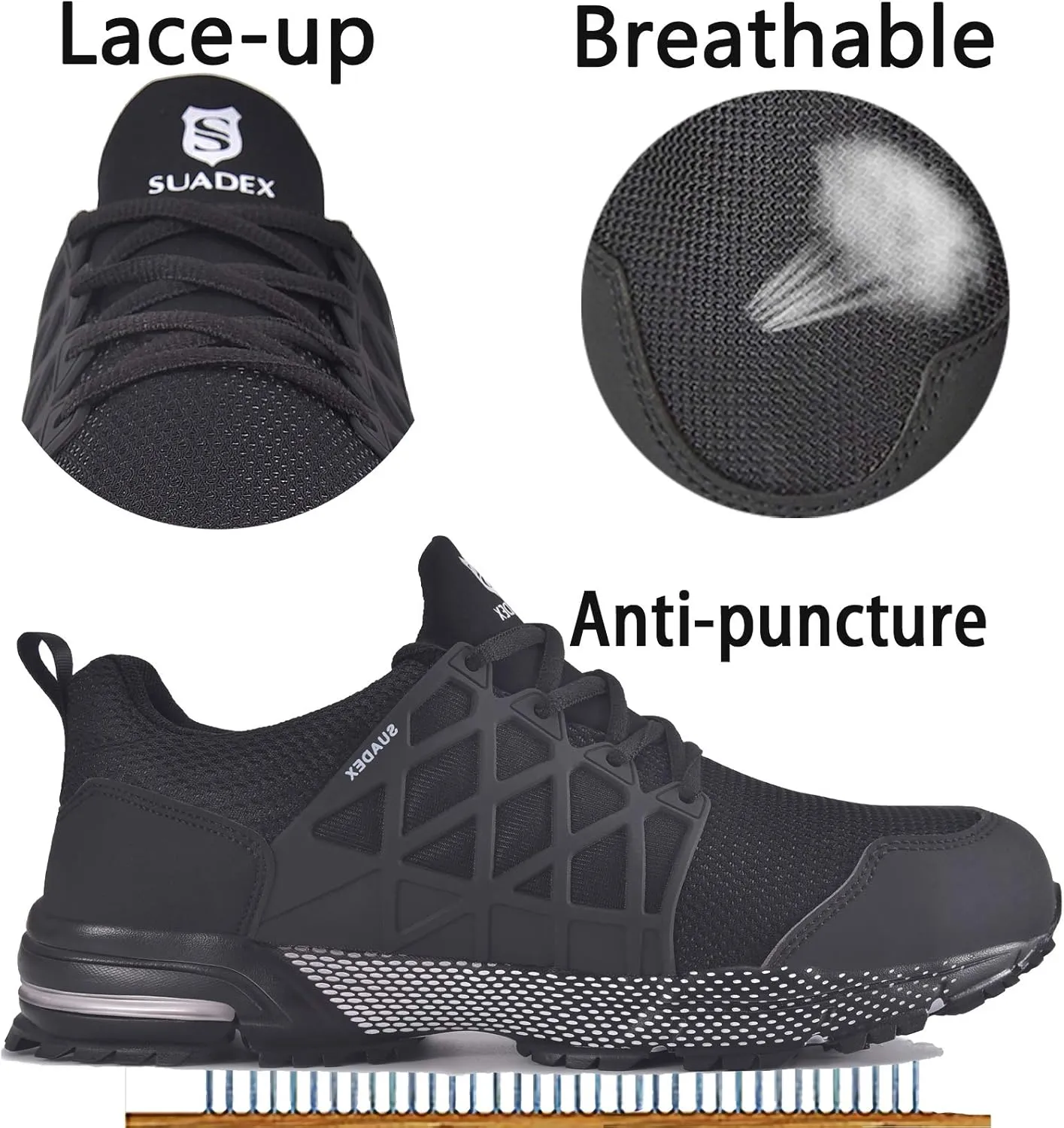SUADEX Indestructible Steel Toe Shoes Men Women Safety Work Sneakers Comfortable Lightweight