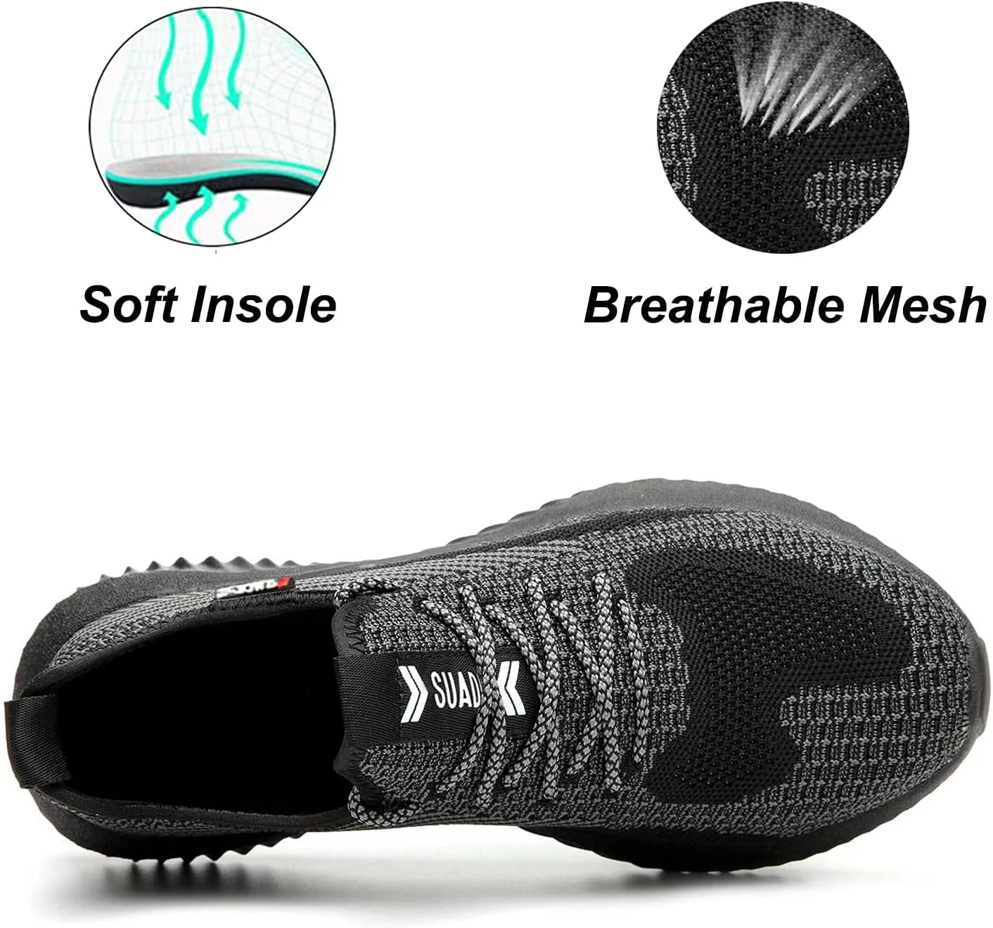 SUADEX Steel Toe Shoes for Men Women Indestructible Steel Toe Sneakers Lightweight Work Safety Shoes Puncture Proof Composite Toe