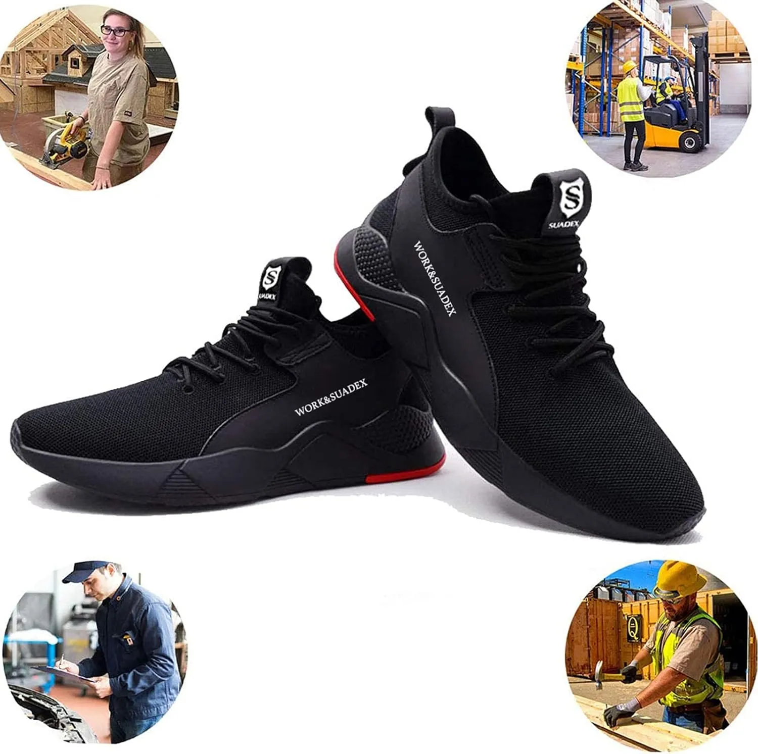 SUADEX Steel Toe Shoes for Men Women Indestructible Steel Toe Sneakers Lightweight Work Safety Shoes Puncture Proof Composite Toe