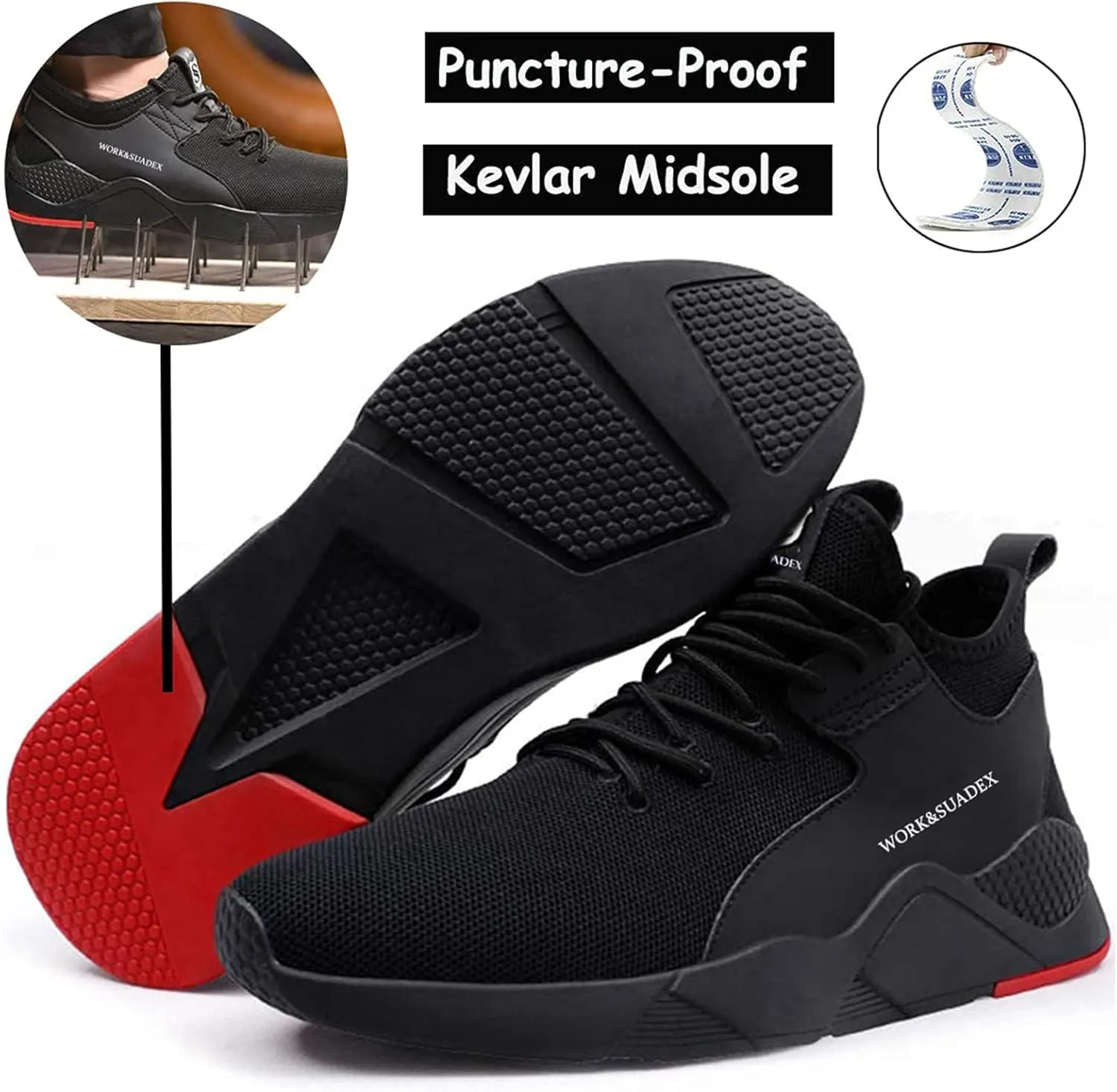SUADEX Steel Toe Shoes for Men Women Indestructible Steel Toe Sneakers Lightweight Work Safety Shoes Puncture Proof Composite Toe