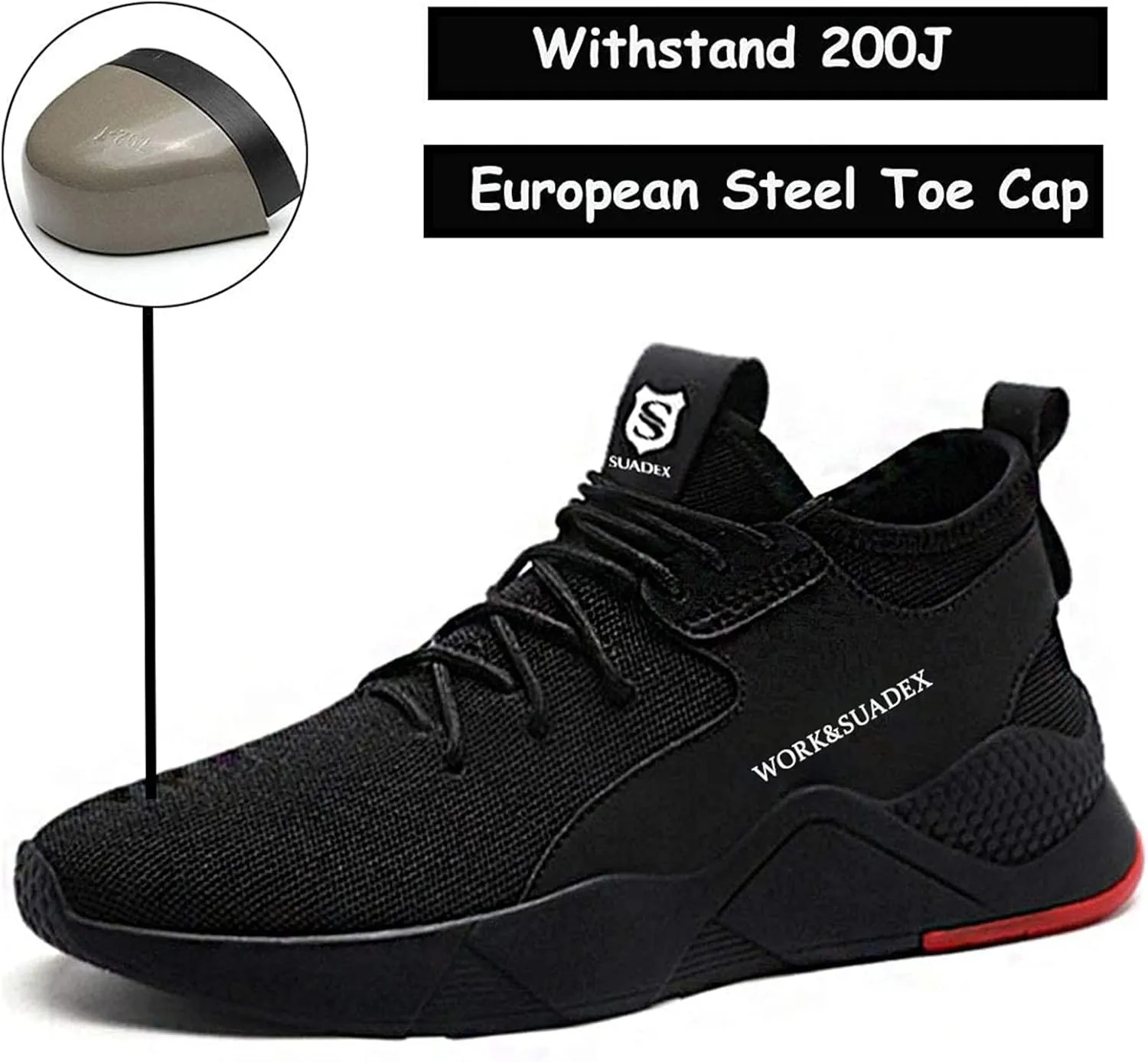 SUADEX Steel Toe Shoes for Men Women Indestructible Steel Toe Sneakers Lightweight Work Safety Shoes Puncture Proof Composite Toe
