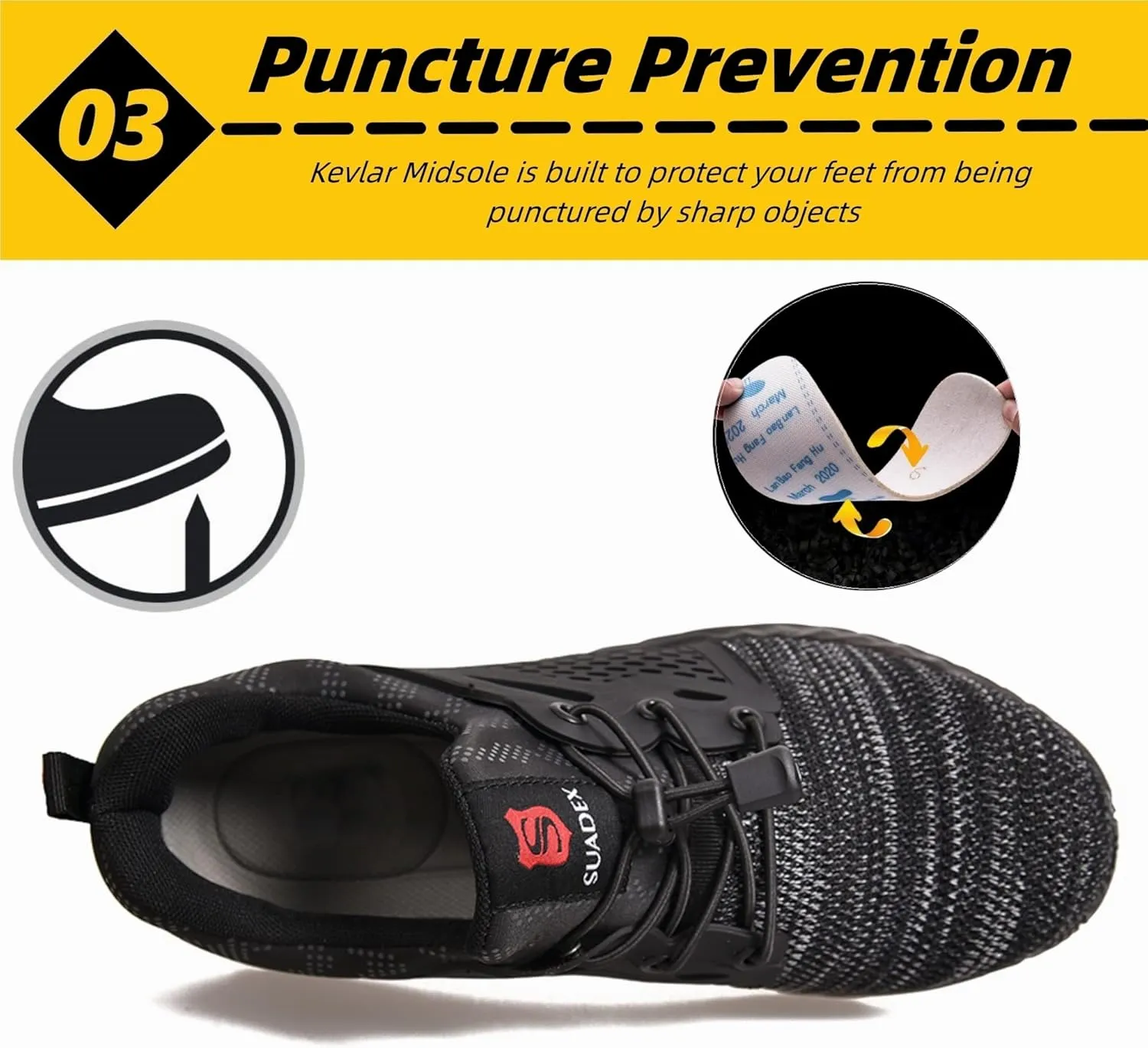 SUADEX Steel Toe Shoes for Women Men, Anti Slip Safety Shoes Breathable Lightweight Puncture Proof Work Construction Sneakers