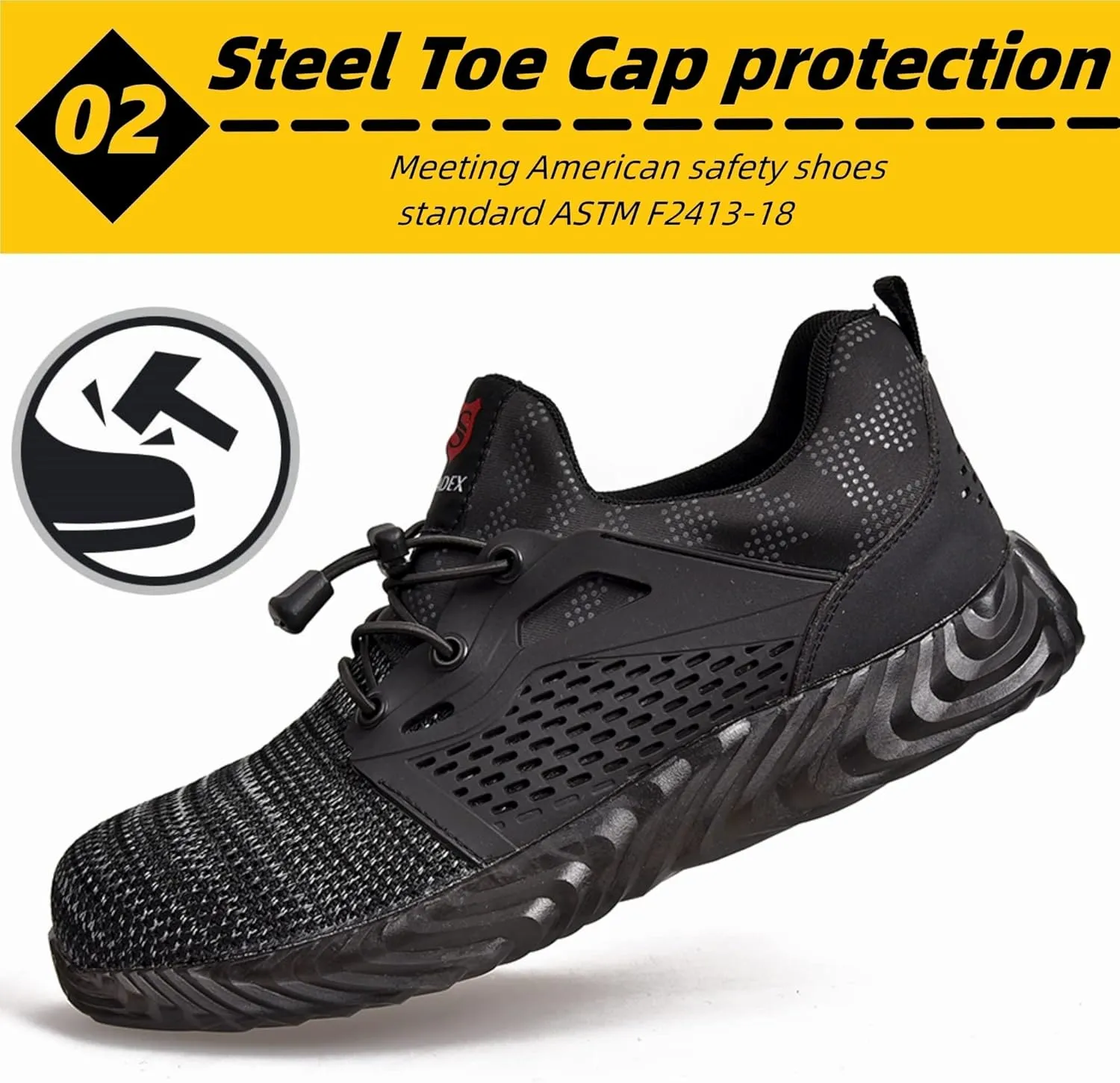 SUADEX Steel Toe Shoes for Women Men, Anti Slip Safety Shoes Breathable Lightweight Puncture Proof Work Construction Sneakers