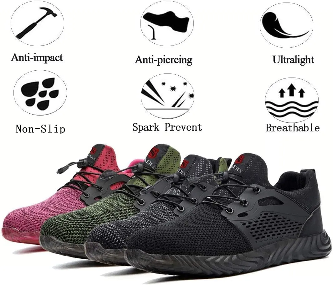 SUADEX Steel Toe Shoes for Women Men, Anti Slip Safety Shoes Breathable Lightweight Puncture Proof Work Construction Sneakers