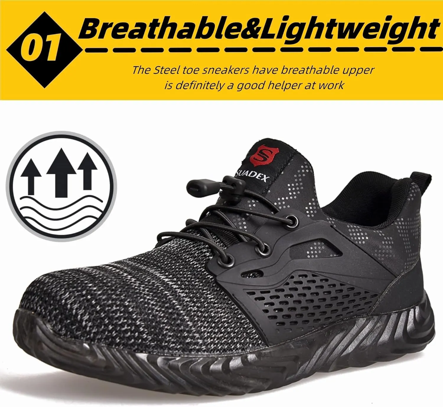 SUADEX Steel Toe Shoes for Women Men, Anti Slip Safety Shoes Breathable Lightweight Puncture Proof Work Construction Sneakers