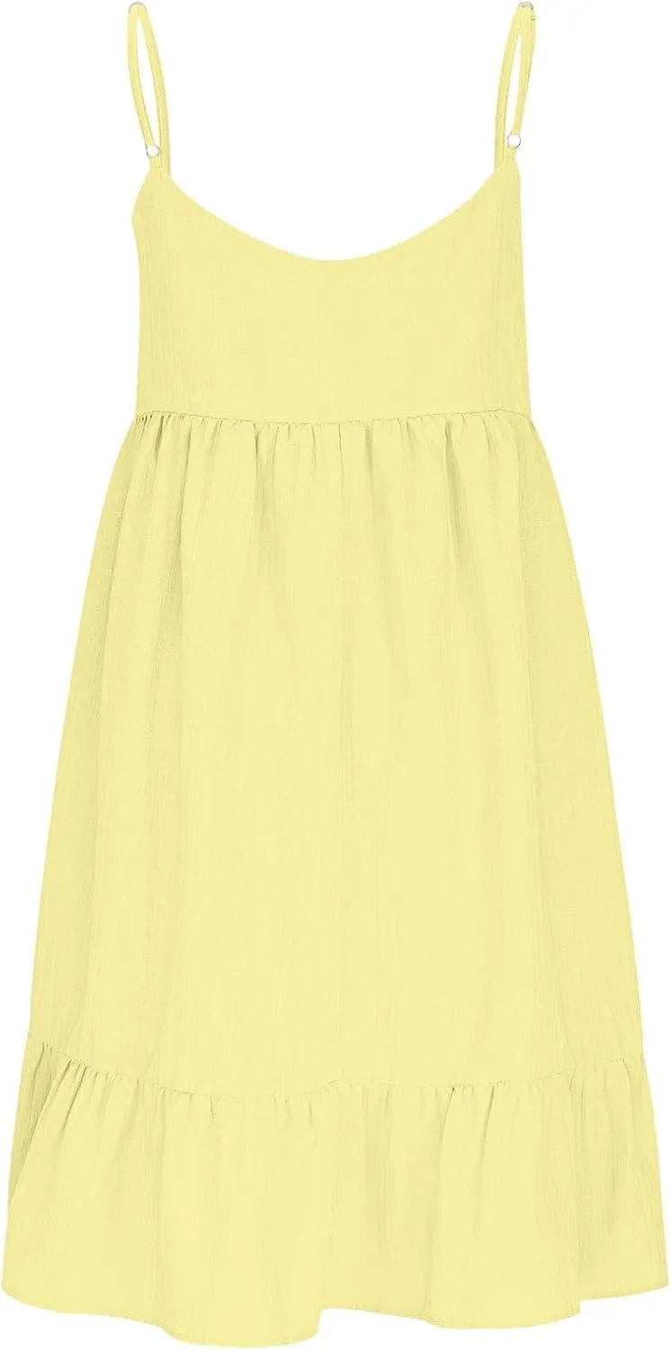 Summer Dresses for Women 2025 Elegant V Neck Spaghetti Strap Mini Dress Plain Pleated Patchwork Sleeveless Sundress