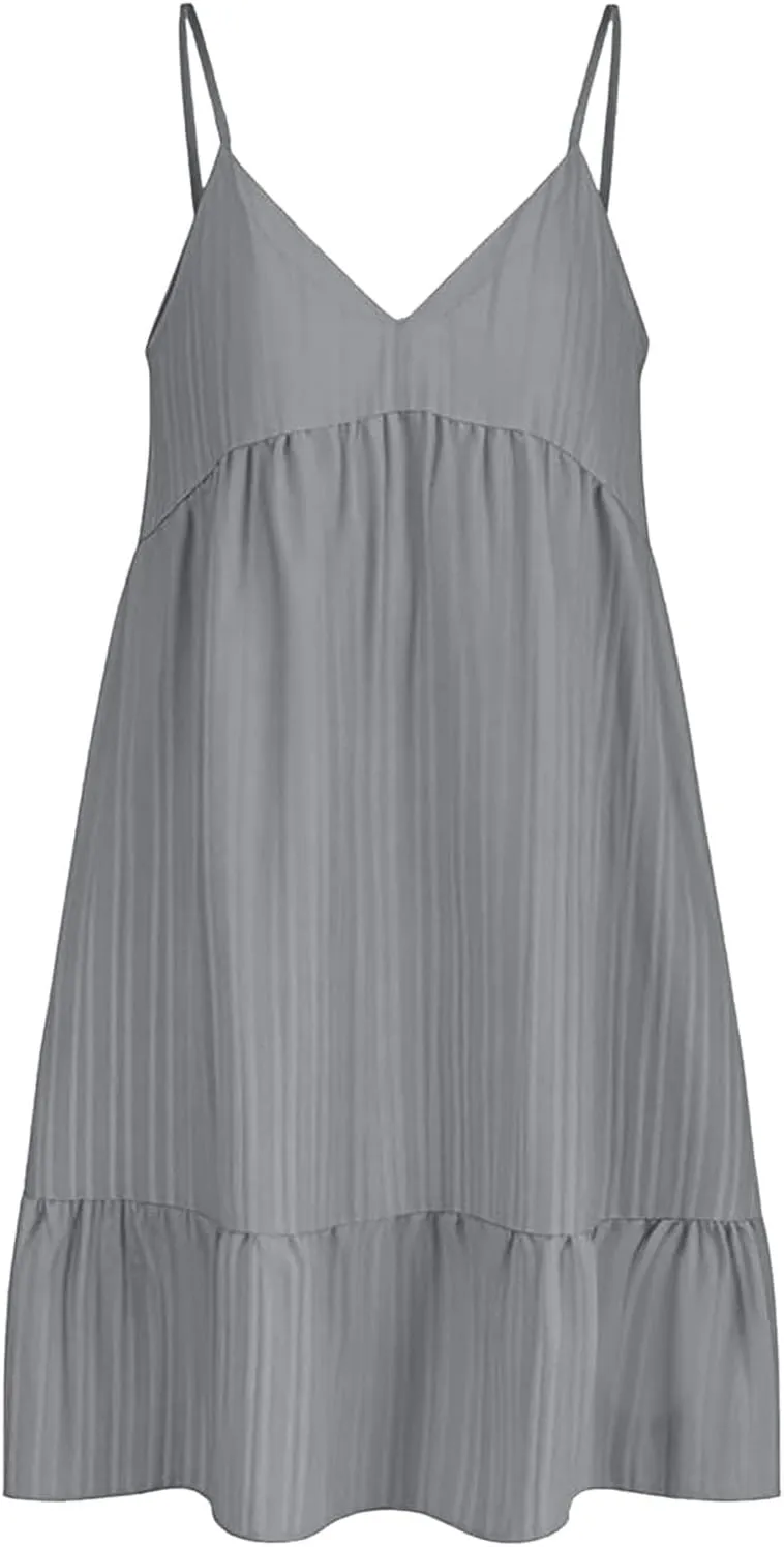 Summer Dresses for Women 2025 Elegant V Neck Spaghetti Strap Mini Dress Plain Pleated Patchwork Sleeveless Sundress