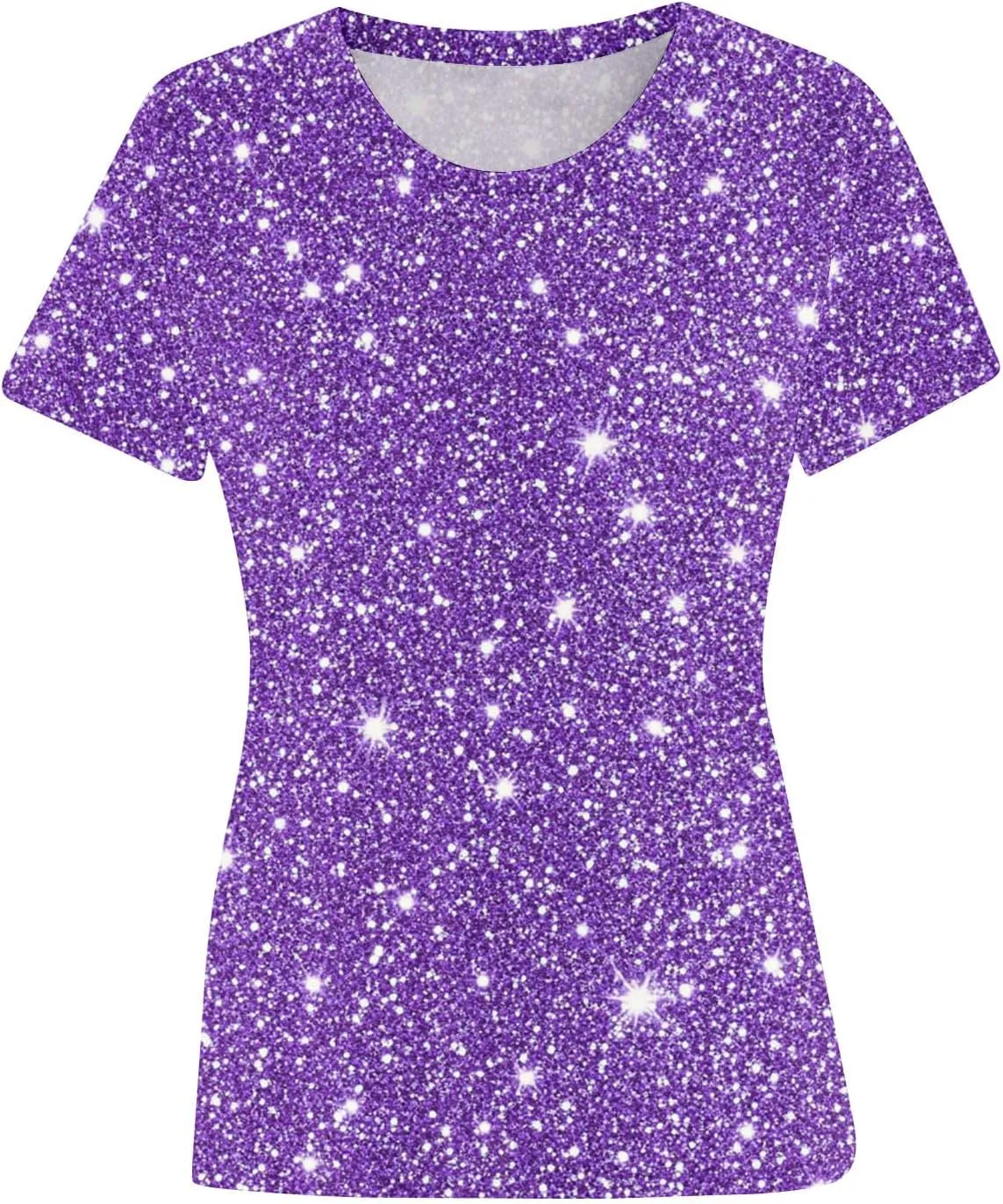 Summer Tshirts for Women Sequin Printed Tops Crew Neck Short Sleeve Sparkle Blouses Party Glitter Top Shimmer Tees